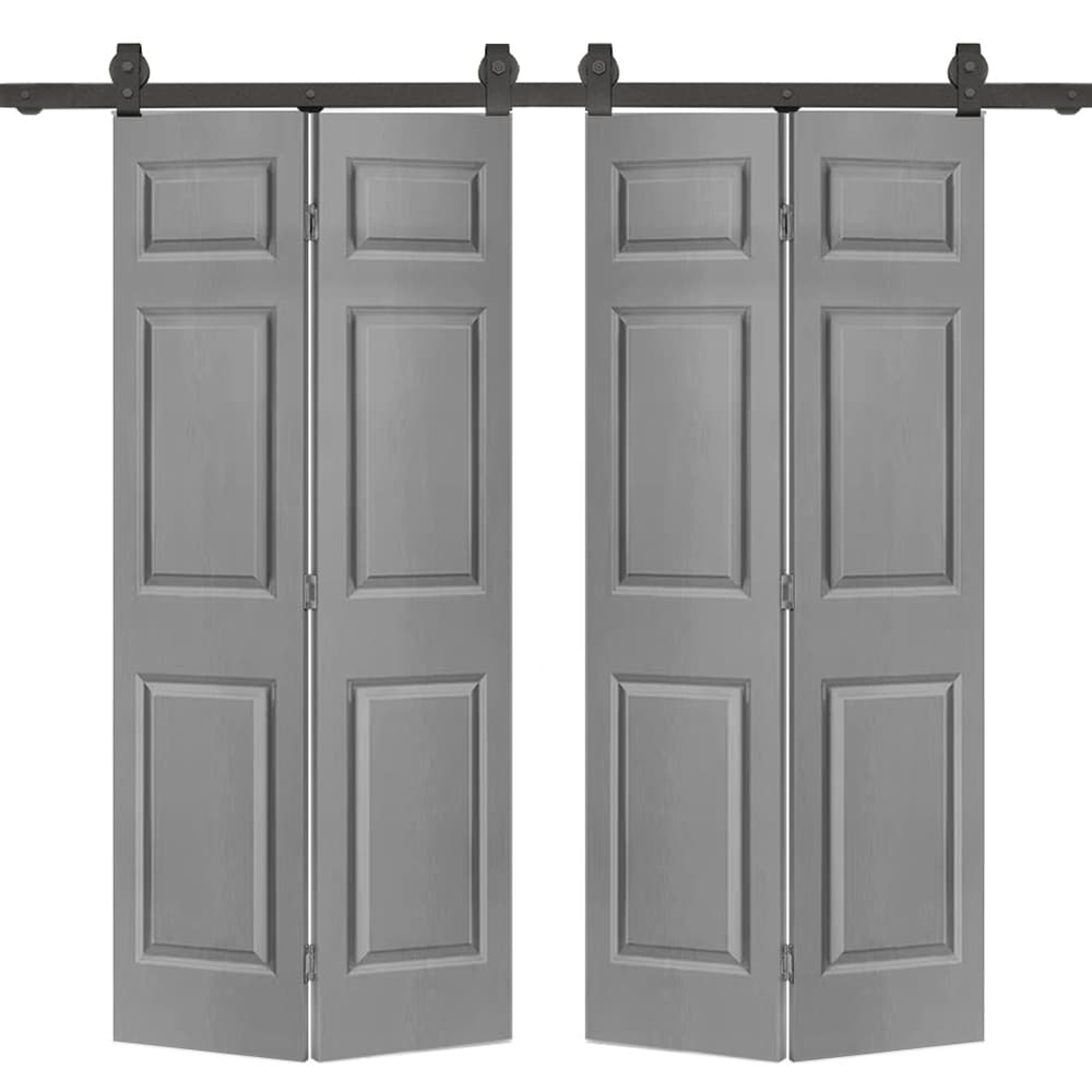CALHOME 48-in x 80-in Light Gray MDF Hollow core Double Barn Door (Hardware Included)
