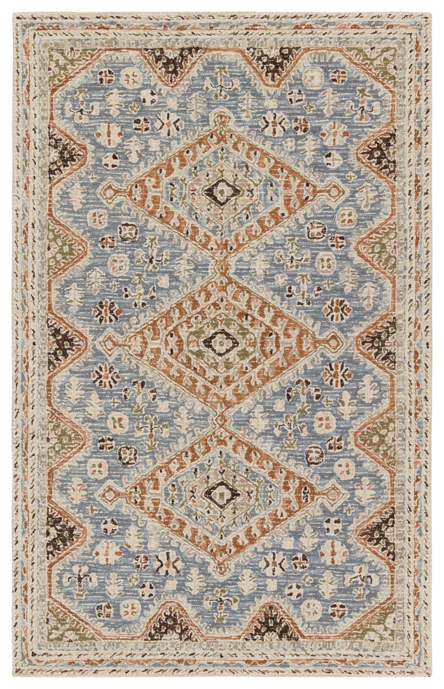 Jaipur Living Cardamom 5 x 8 (ft) Tufted Wool Blue/Brown Rectangular Indoor Medallion Global Pet Friendly Area rug