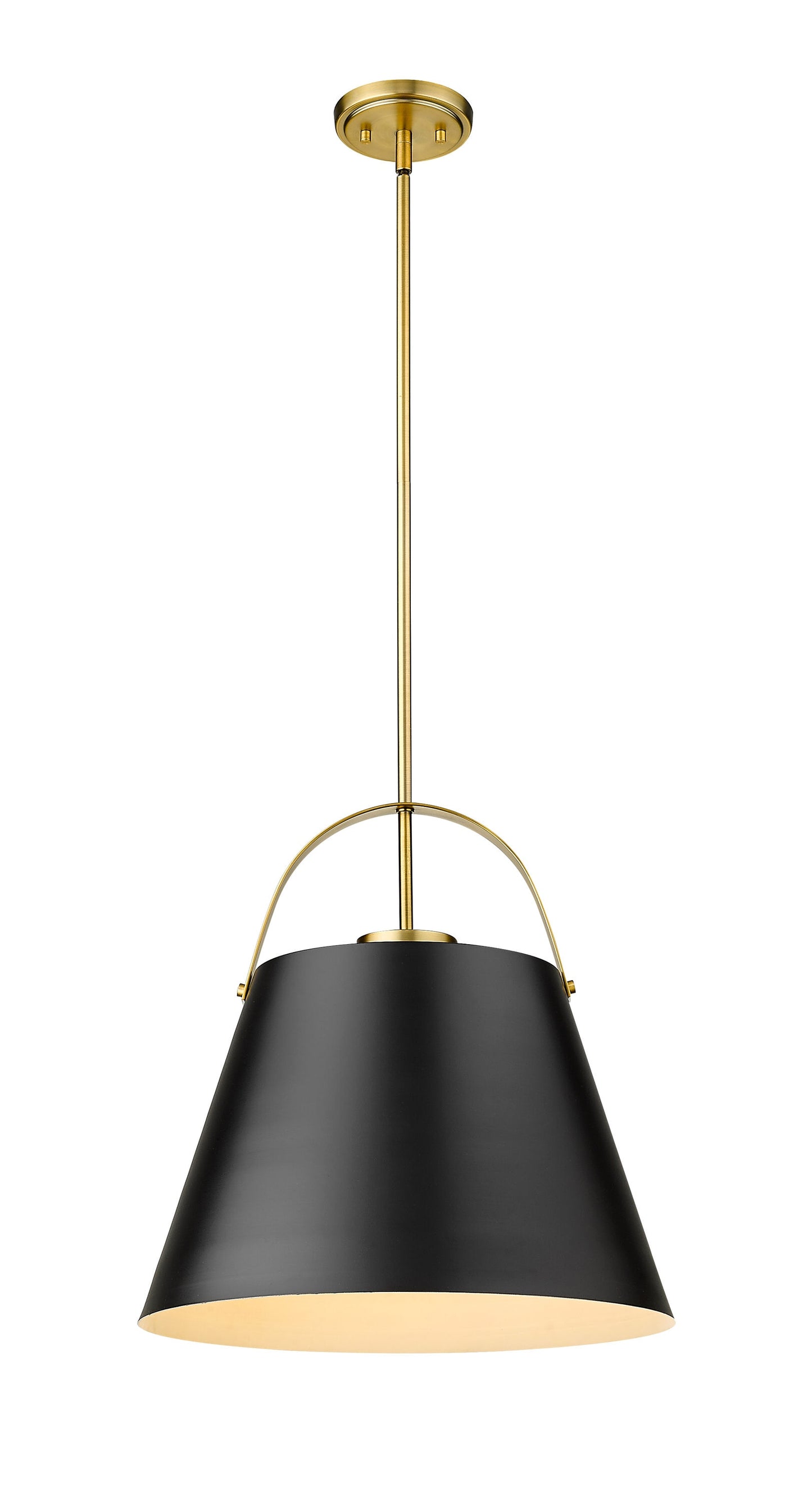 Z-Lite Z-Studio 1 -Light Matte Black + Heritage Brass Industrial Metal Cone Medium Hanging Pendant Light