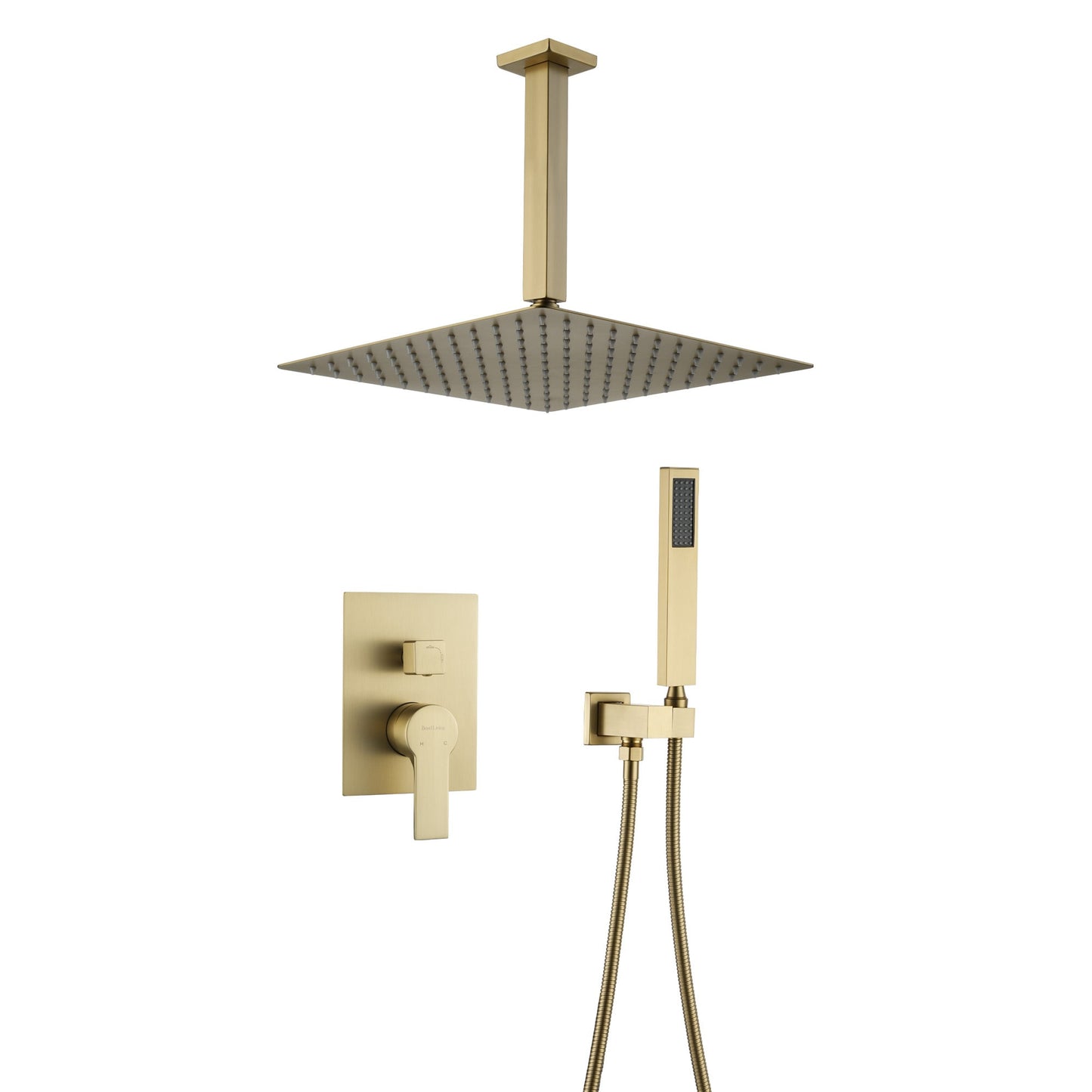 Clihome Brushed Gold 12-in Waterfall Dual Head Built-In Shower Faucet System with 2-way Diverter ( Pressure-balanced Valve Included )