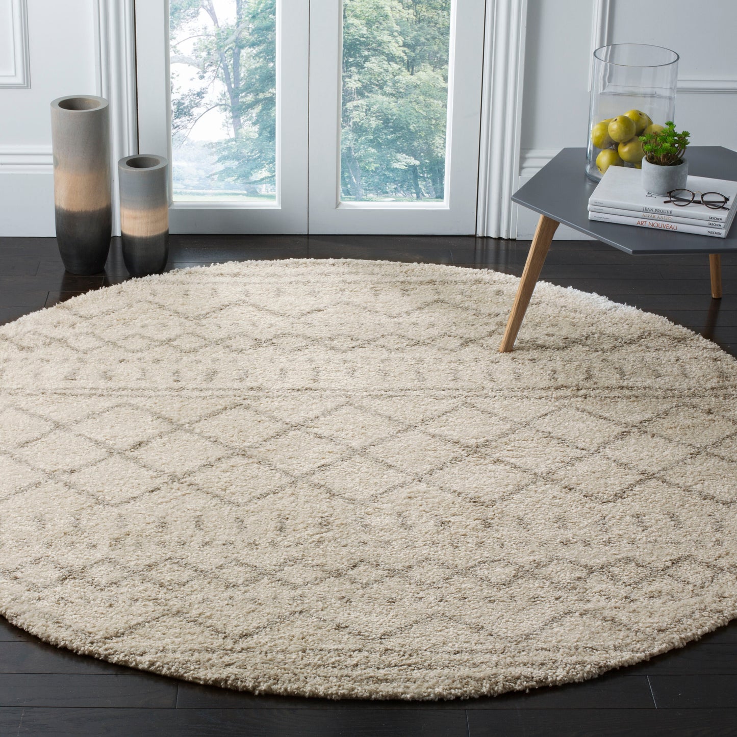 Safavieh Arizona Shag 11 x 11 (ft) Loomed Polyester/Polypropylene Ivory/Beige Round Indoor Geometric Southwestern Professionally Clean Only Area rug