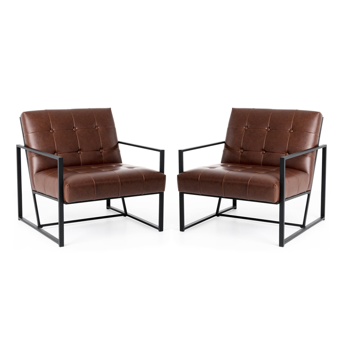 Glitzhome Mid Century 2 -Pack 26-in W Modern Brown Faux leather Accent Armchair