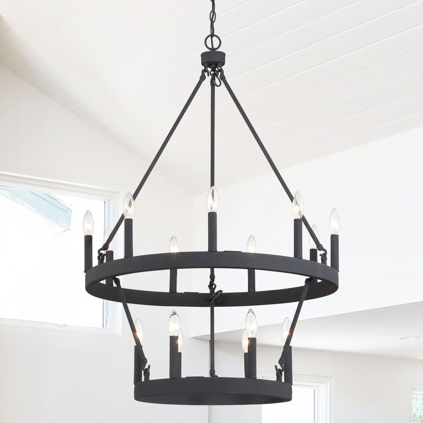 ACROMA Lompoc 15 -Light Matte Black Indoor Bare bulb Metal Metal Chandelier