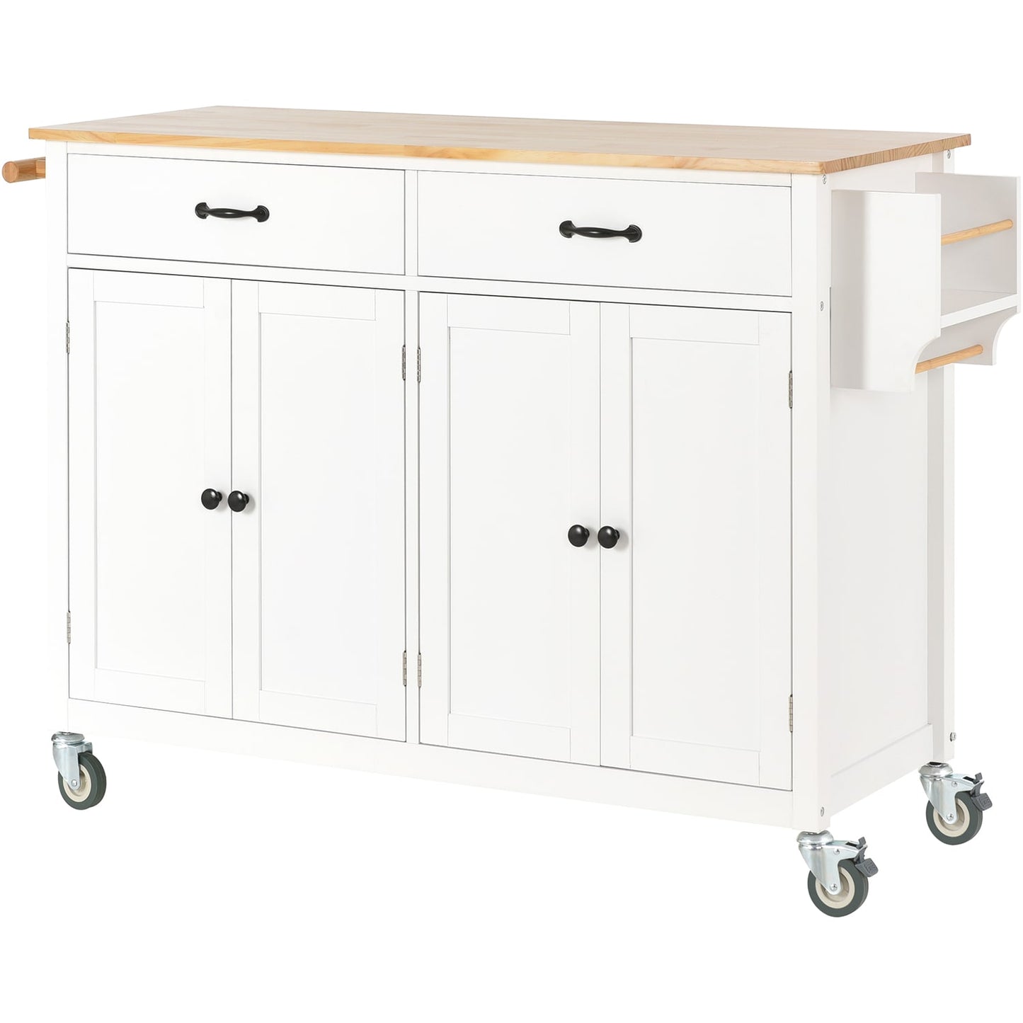 Bybafun White MDF Base with Wood Wood Top Rolling Kitchen Cart ( 18.5-in x 54.33-in x 36.22-in )