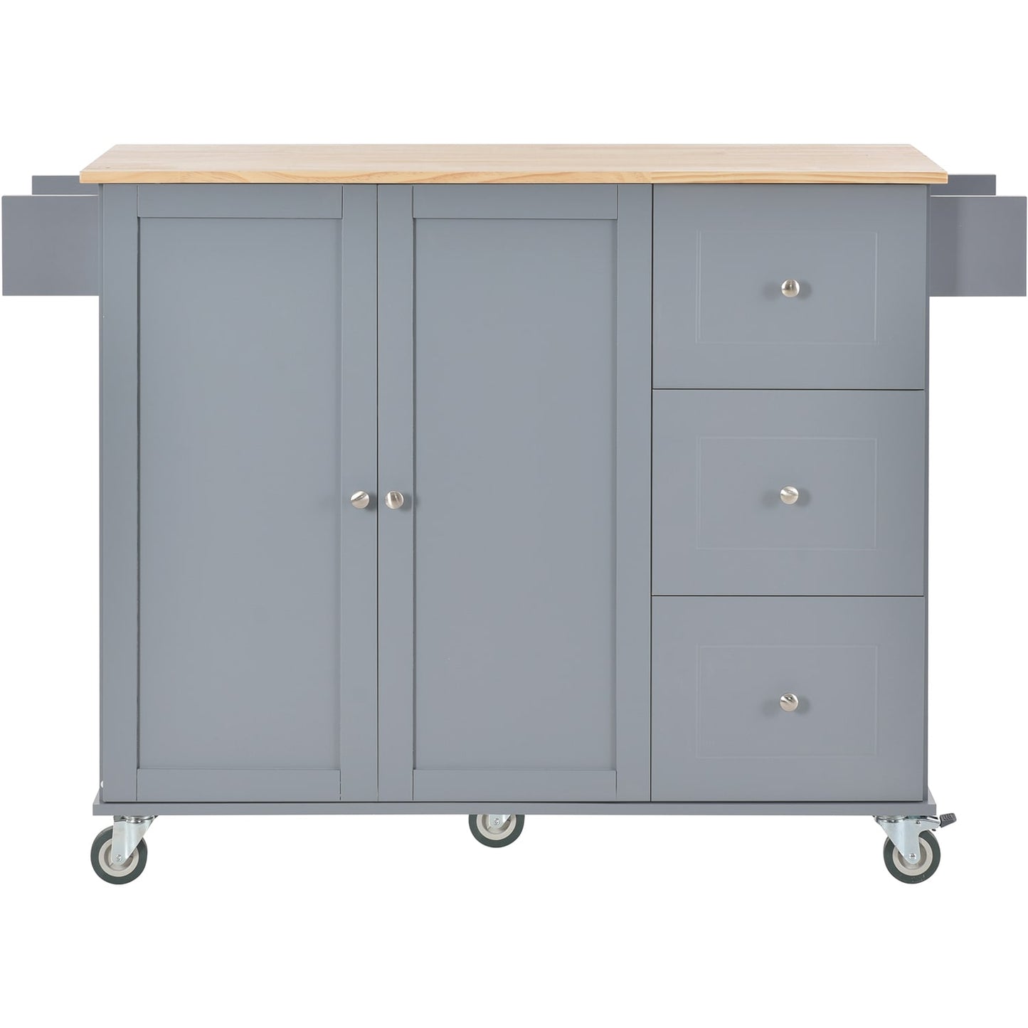 Bybafun Gray MDF Base with Wood Wood Top Rolling Kitchen Cart ( 29.5-in x 52.76-in x 36.81-in )