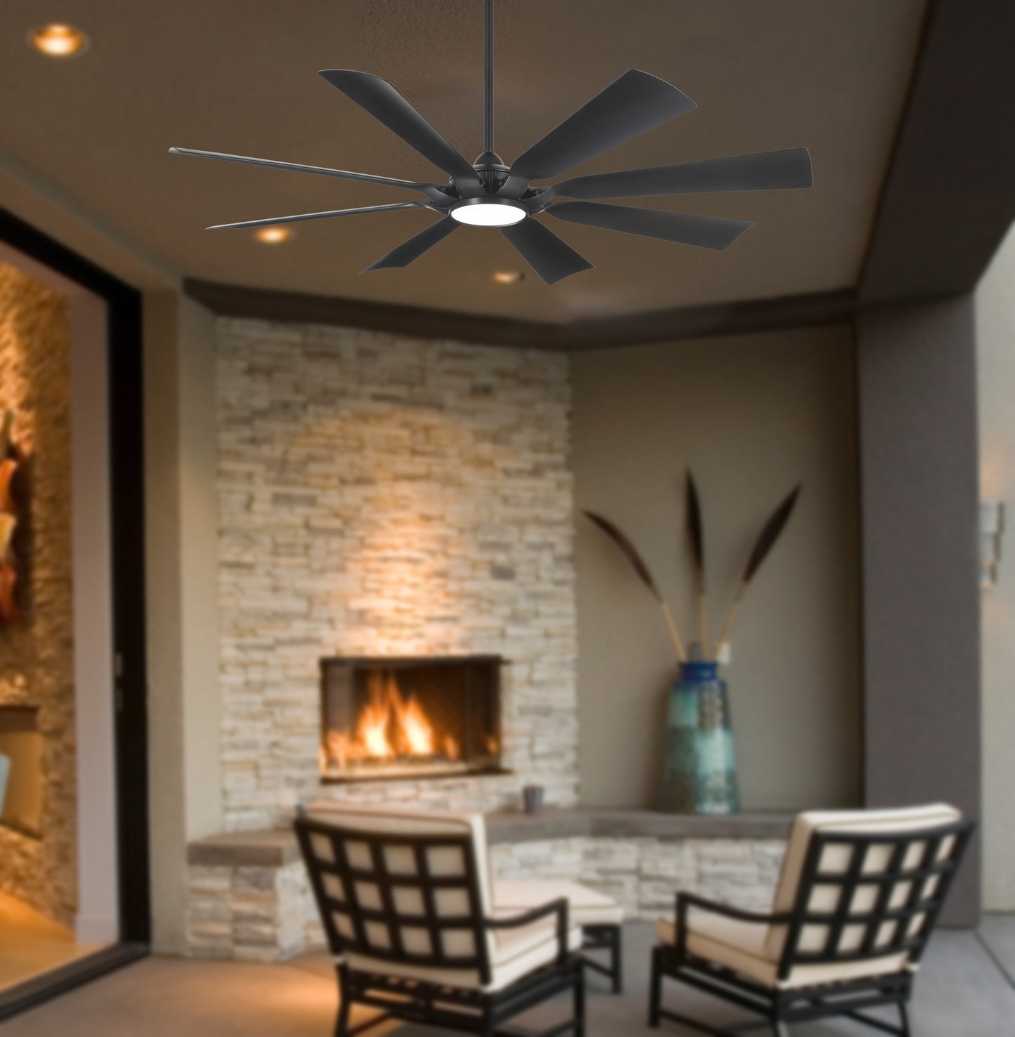 Minka Aire Future 65-in Black with Black Blades Integrated LED Uncovered Outdoor Ceiling Fan With Light 8 -Blade