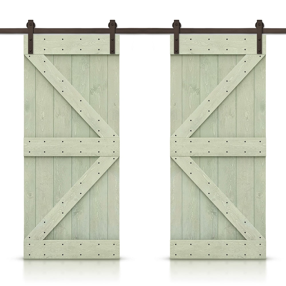 CALHOME 76-in x 84-in Sage green Pine Wood Solid core Double Barn Door (Hardware Included)