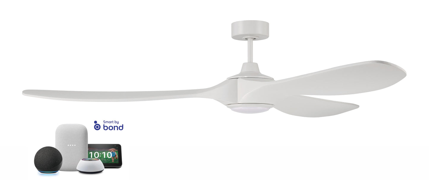 Craftmade Envy 72-in White with White Blades Integrated LED Covered Outdoor Smart Propeller Ceiling Fan With Light and Remote Included 3 -Blade