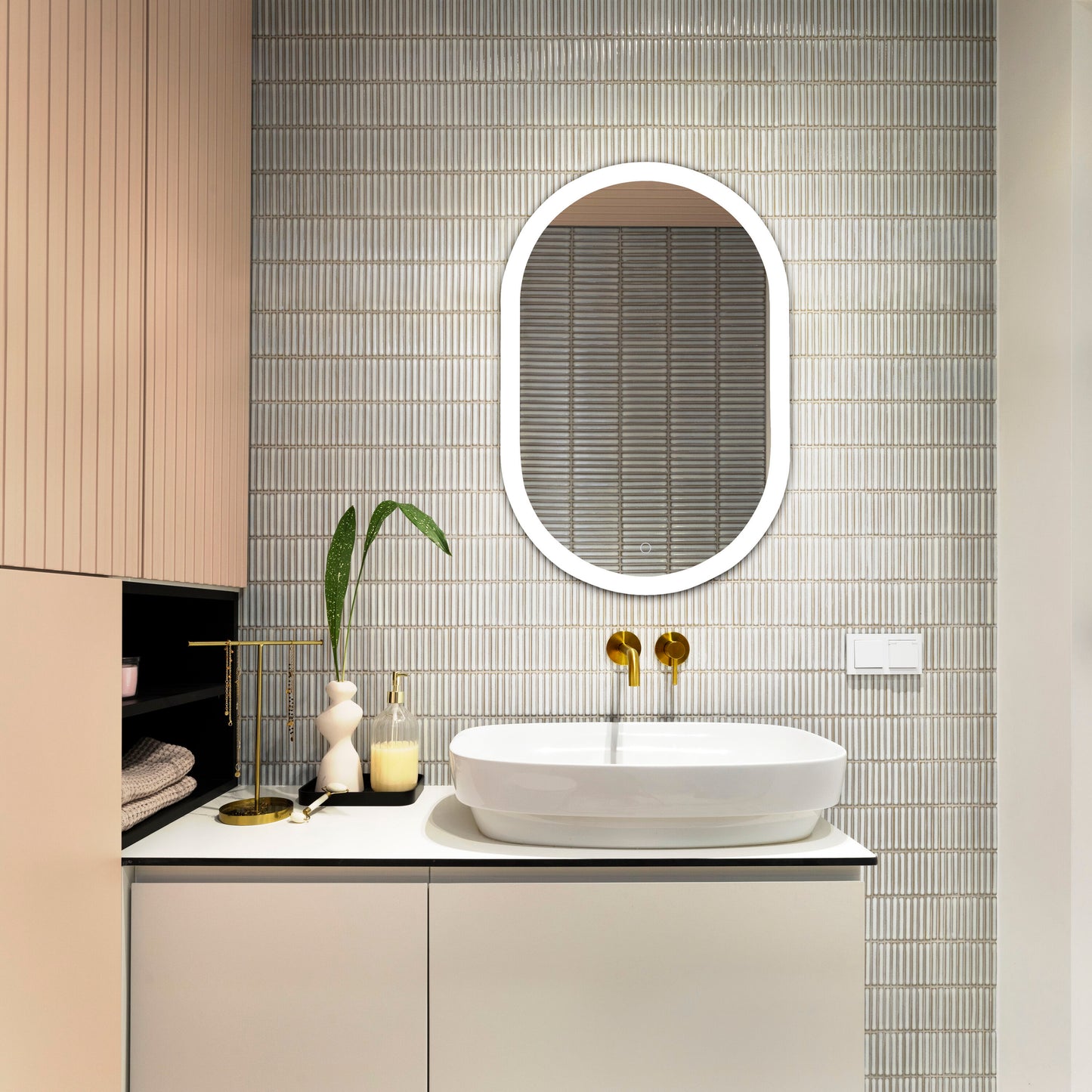 Safavieh Wes 24 W x 36 H Oval Silver/White Polished Frameless Lighted Wall Mirror