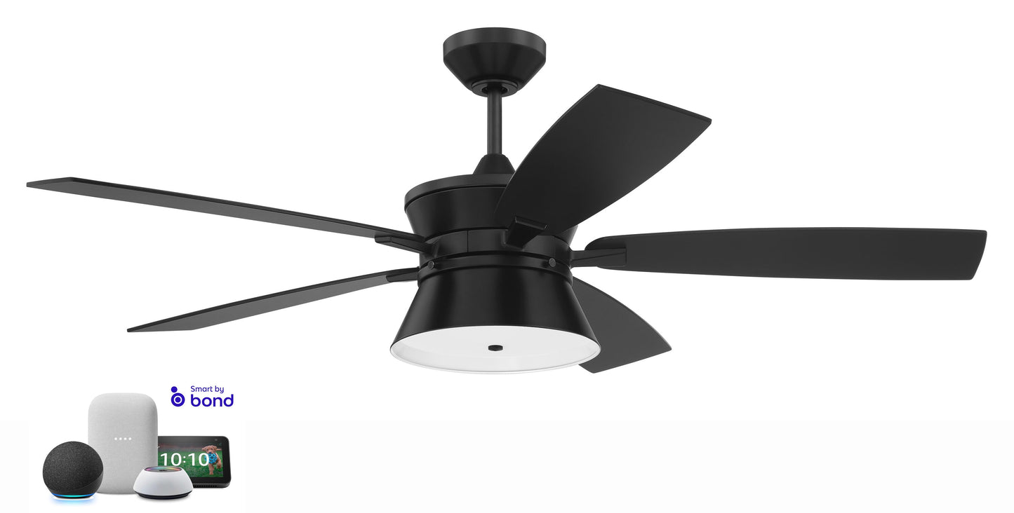 Craftmade Dominick 52-in Flat Black with Flat Black Blades Smart Ceiling Fan With Light and Remote Included 5 -Blade