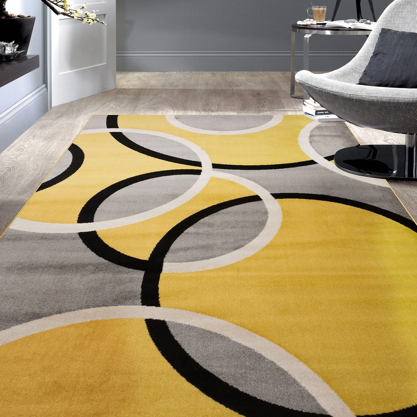 World Rug Gallery Princeton 8 x 10 (ft) Loomed Polypropylene Yellow Rectangular Indoor Abstract Mid-Century Modern Spot Clean Only Pet Friendly Area rug