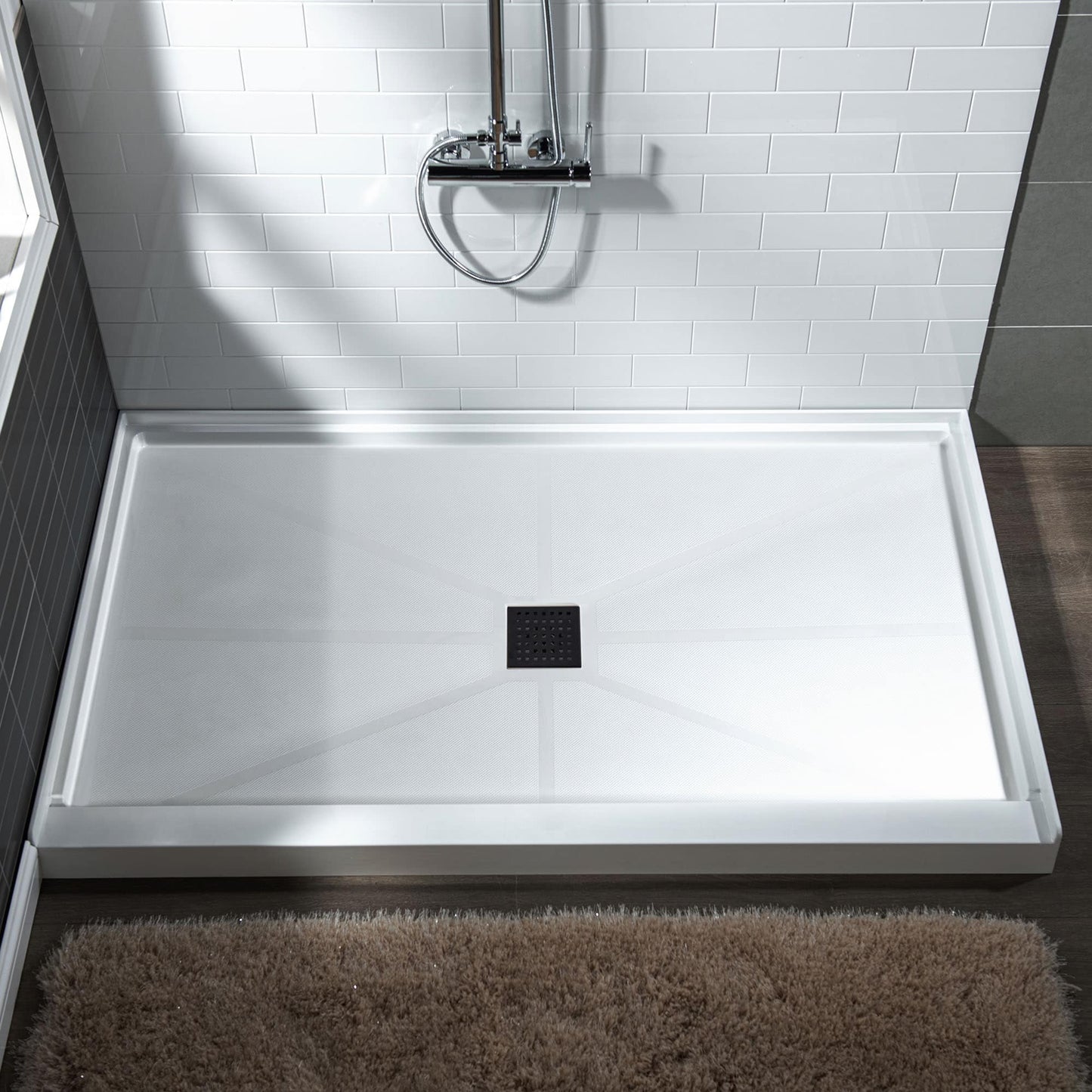 Woodbridge 36-in W x 60-in L Center White with Matte Black Cover Single Threshold Rectangle Shower Pan Base with 2-in H Threshold
