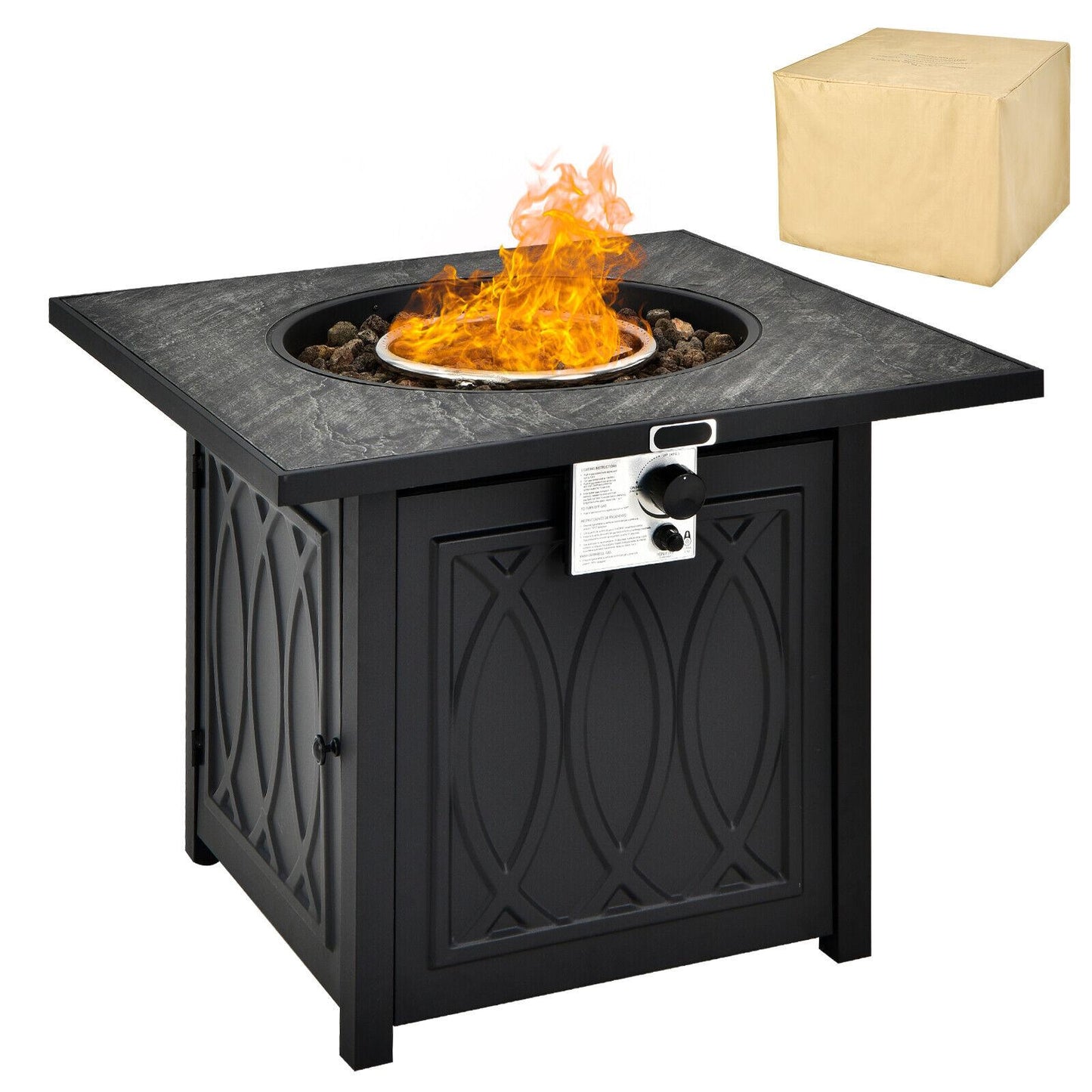 BABOOM Gas Fire Pits 32-in W 50000 Maximum BTUs Steel Square Portable Liquid propane Fire pit table
