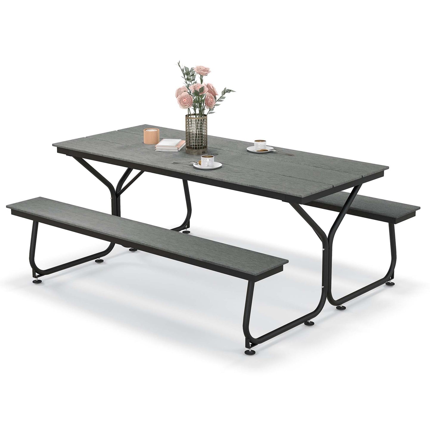 Costway 72-in W x 30-in H Grey Dining Bench