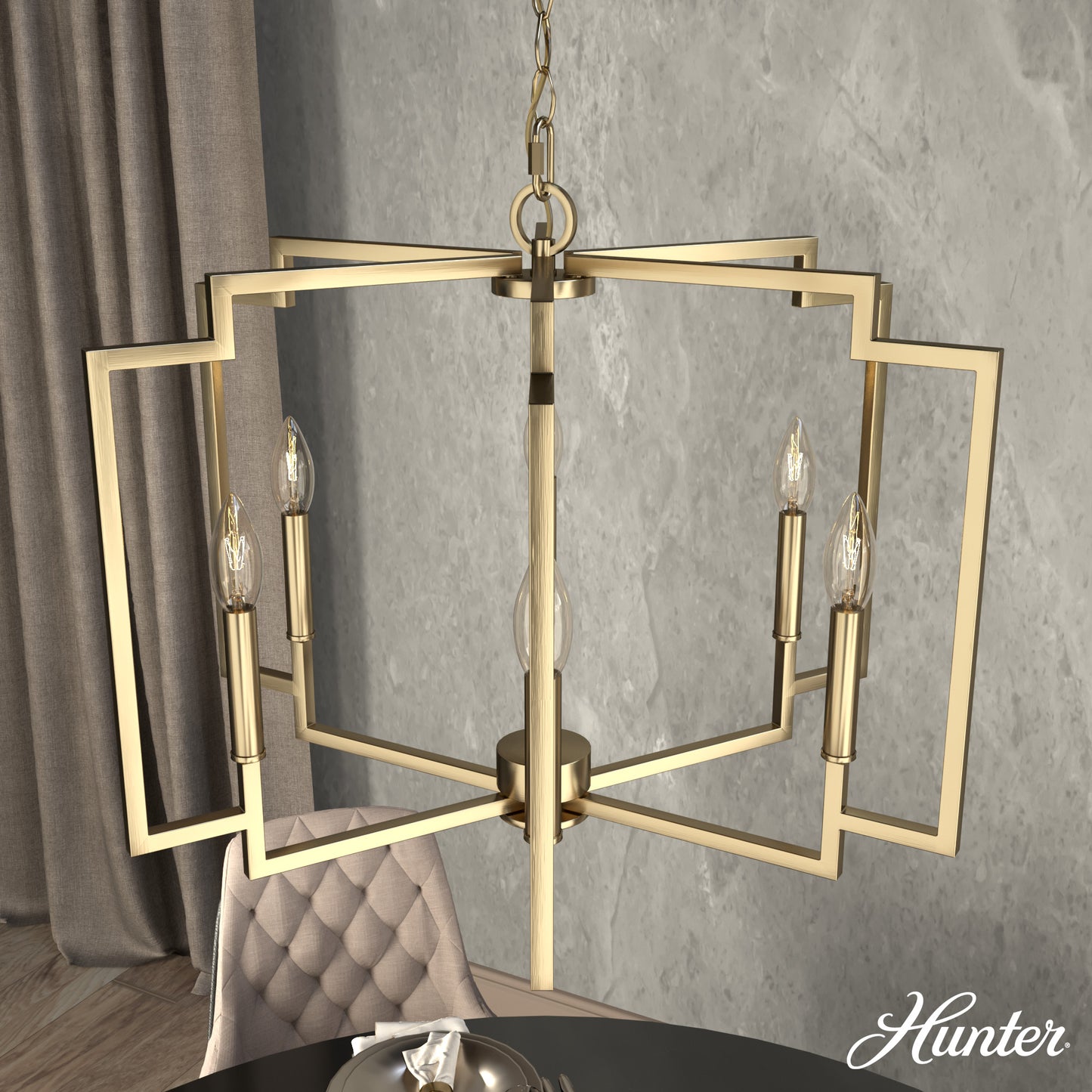 Hunter Zoanne 6 -Light Satin Gold Indoor Bare bulb Metal Chandelier