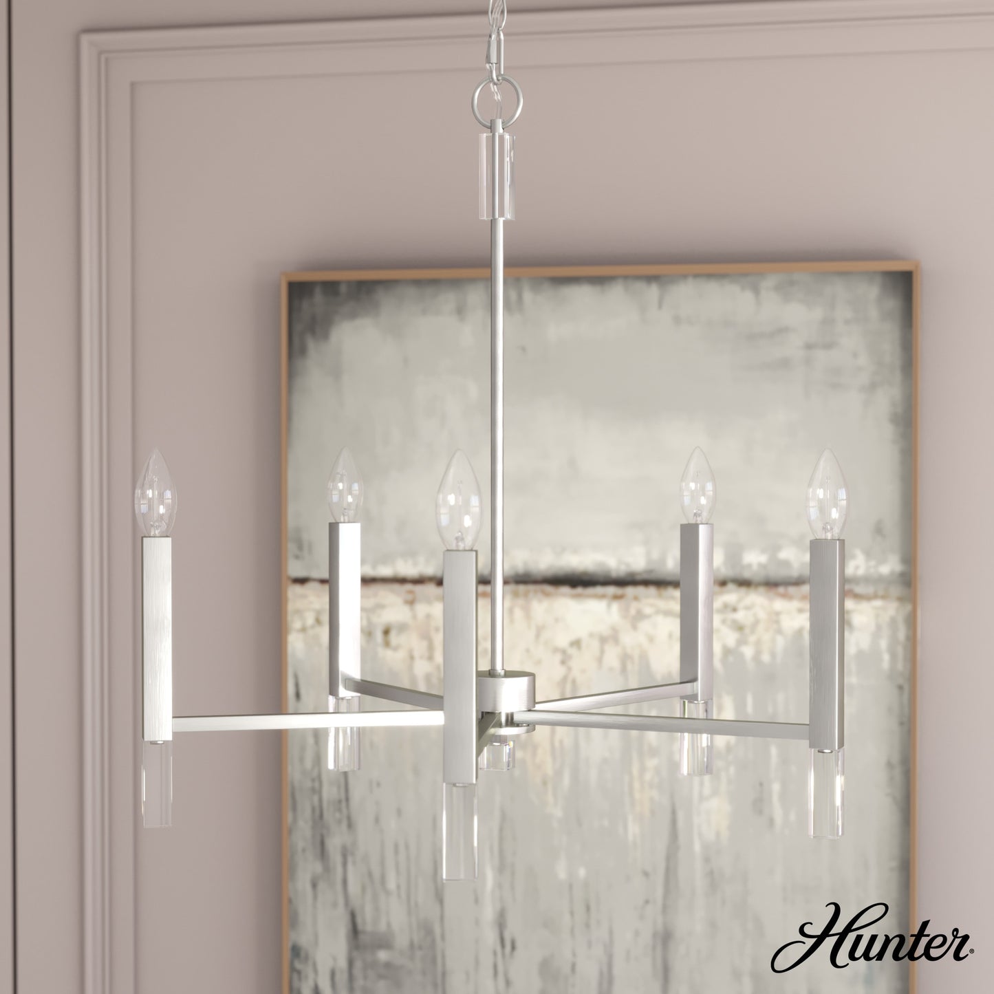 Hunter Sunjai 5 -Light Brushed Nickel Indoor Bare bulb Metal Chandelier