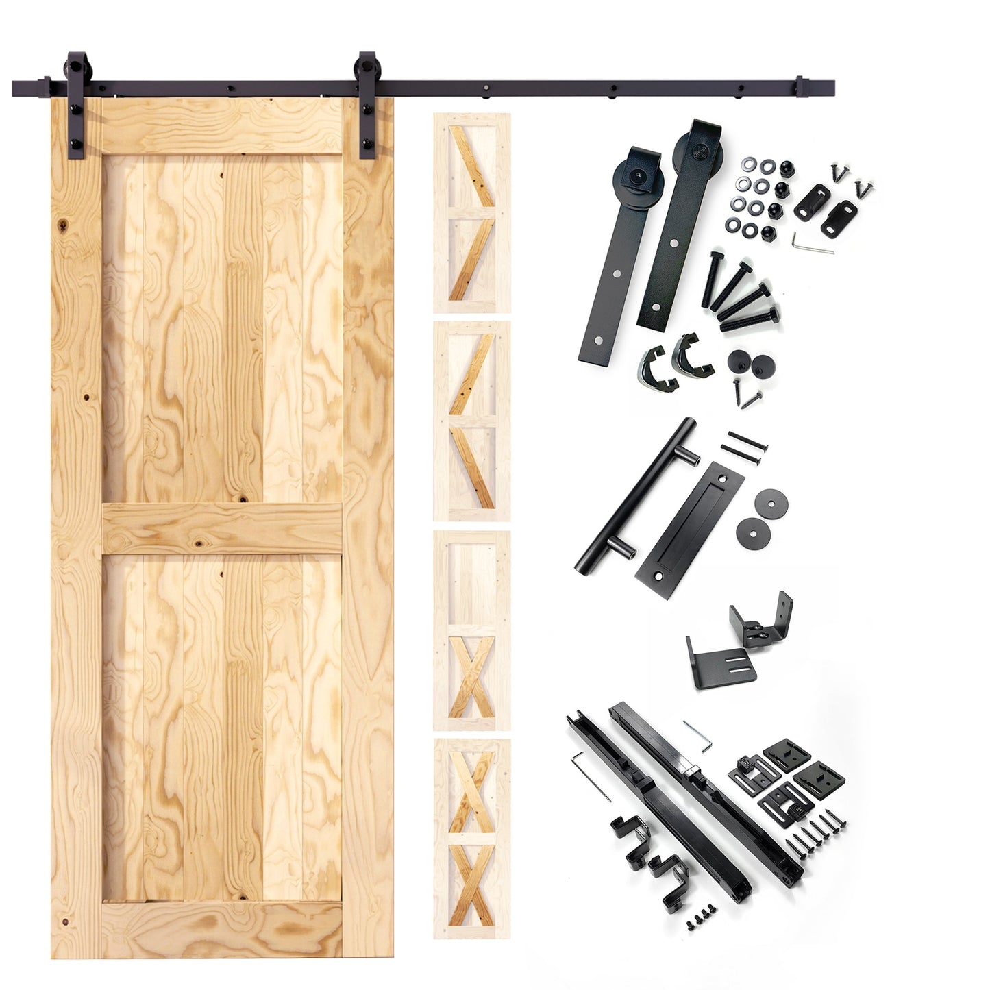 HOMACER 38-in x 80-in Unfinished Unfinished Pine Wood Solid core Single Barn Door (Hardware Included)