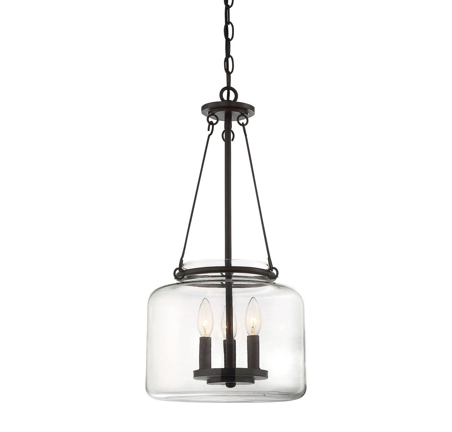 Savoy House Essentials Akron 3 -Light English Bronze Transitional Clear glass Glass Geometric Medium Indoor Hanging Pendant Light