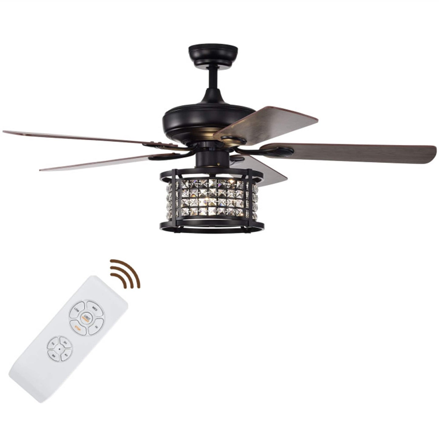 BABOOM 52-in Black with Wood Blades Integrated LED Ceiling Fan With Light and Remote Included 5 -Blade