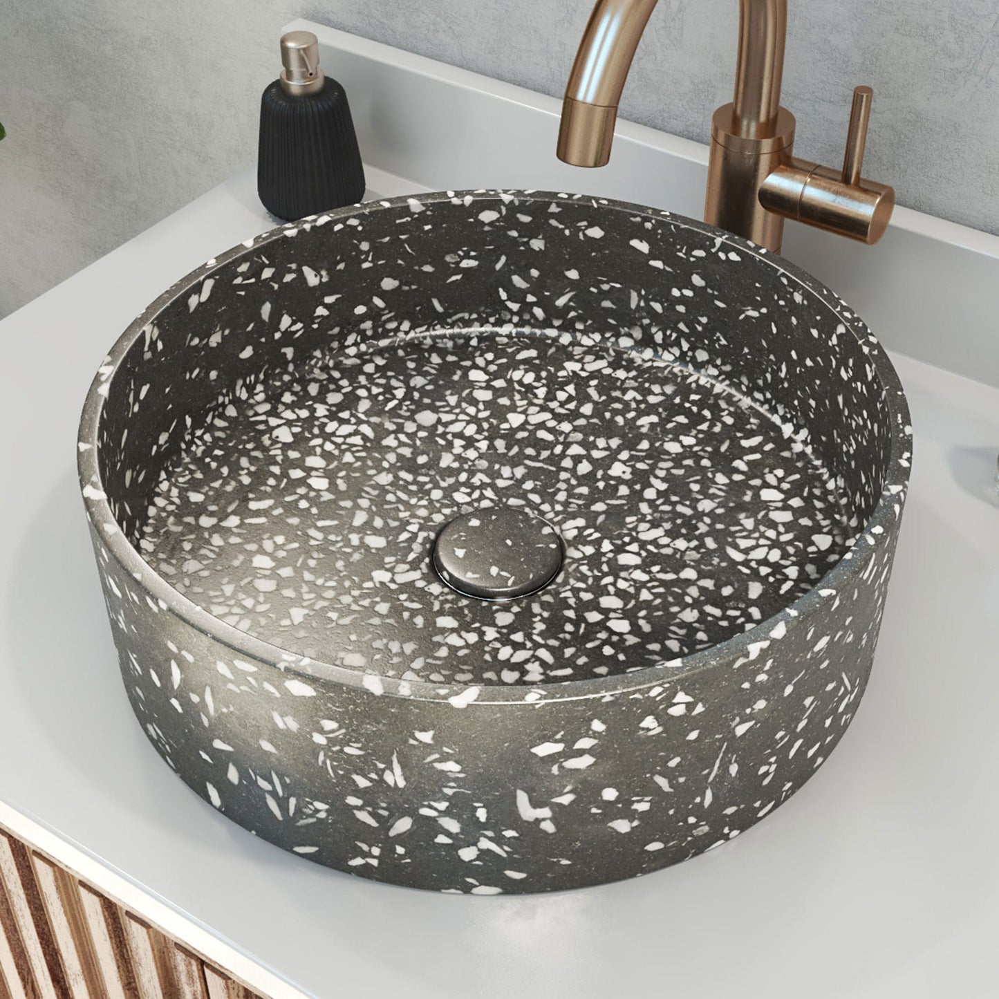 DreamLine Ambia Concrete 15.375-in Vessel Round Modern Dark Grey Bathroom Sink with Drain Included