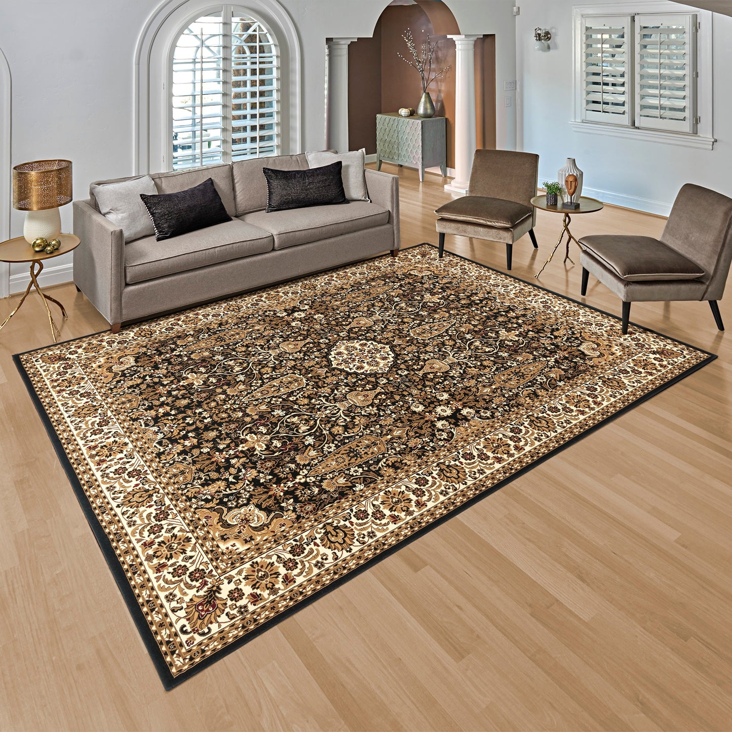 GERTMENIAN Majestic 6 x 9 (ft) Loomed Polypropylene Black Rectangular Indoor Border Oriental Spot Clean Only Pet Friendly Area rug