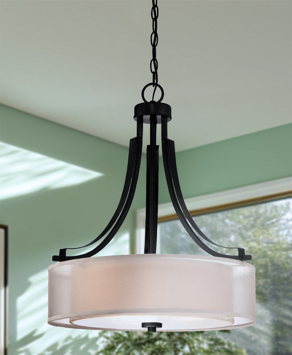 Minka Lavery Parsons Studio 3 -Light Black Modern/contemporary Etched glass Glass Drum Medium Indoor Hanging Pendant Light