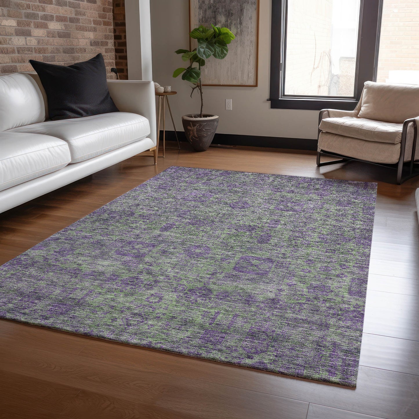 Addison Rugs Chantille ACN637FE 8 x 10 (ft) Fern Rectangular Indoor/Outdoor Geometric Machine washable Area rug