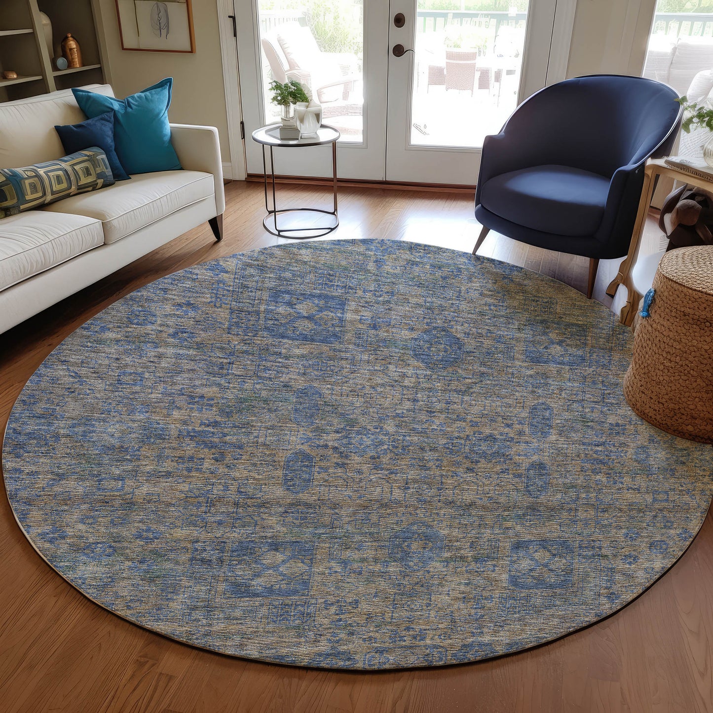 Addison Rugs Chantille ACN637KH 8 x 8 (ft) Polyester Khaki Round Indoor/Outdoor Geometric Machine washable Area rug