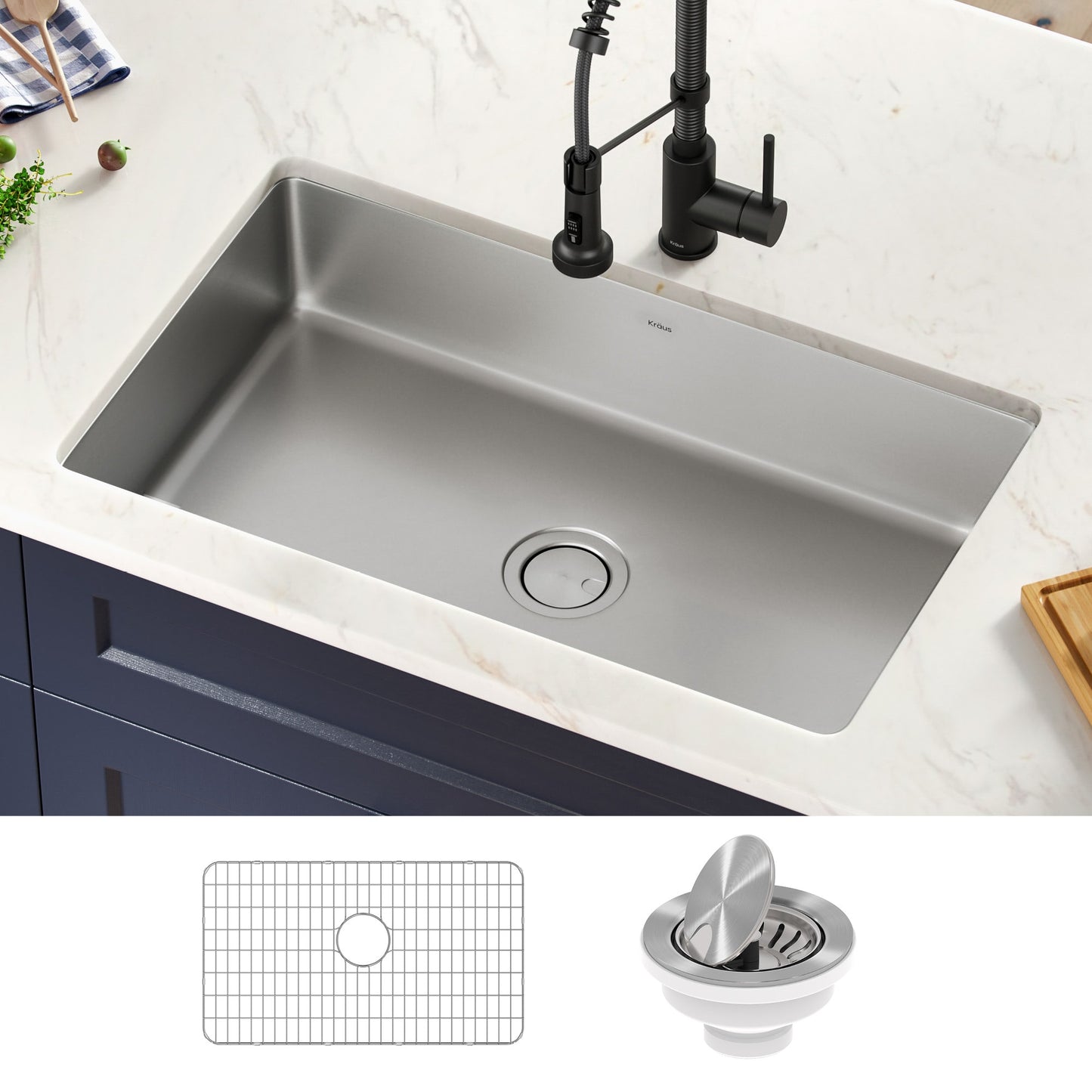 Kraus Dex Undermount 32-in x 19-in Stainless steel Single bowl 16 -Gauge Kitchen Sink