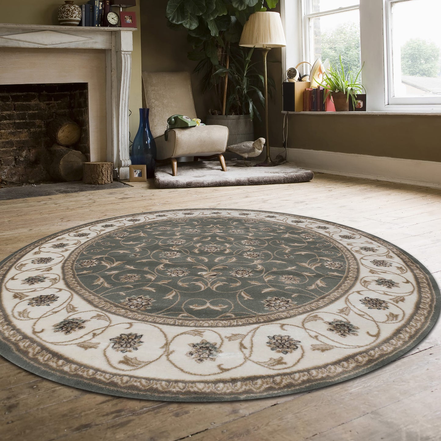 Radici USA Pisa 8 x 8 (ft) Polypropylene Green Round Indoor Floral/Botanical Oriental Spot Clean Only Area rug