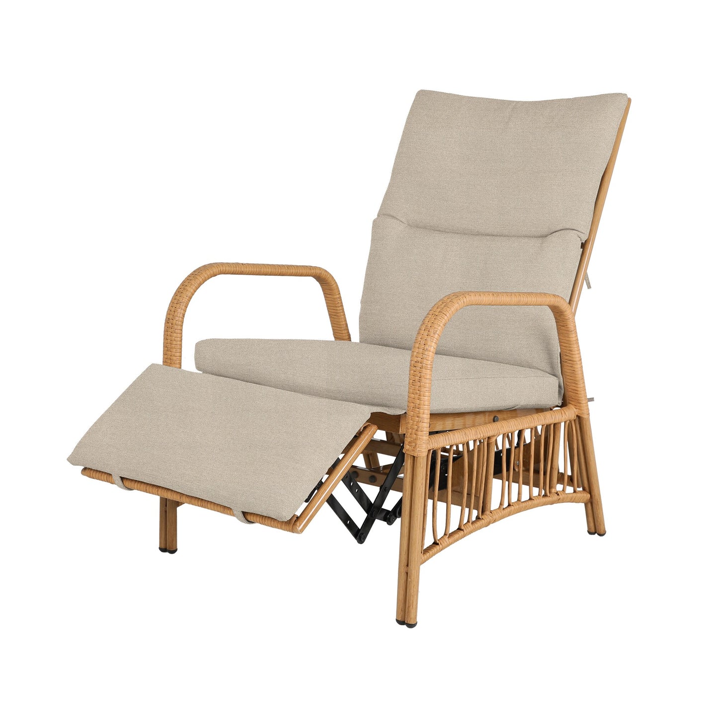 UPHA Patio Chairs Rattan Yellow Iron Frame Stationary Recliner Chair with Beige Cushioned Seat