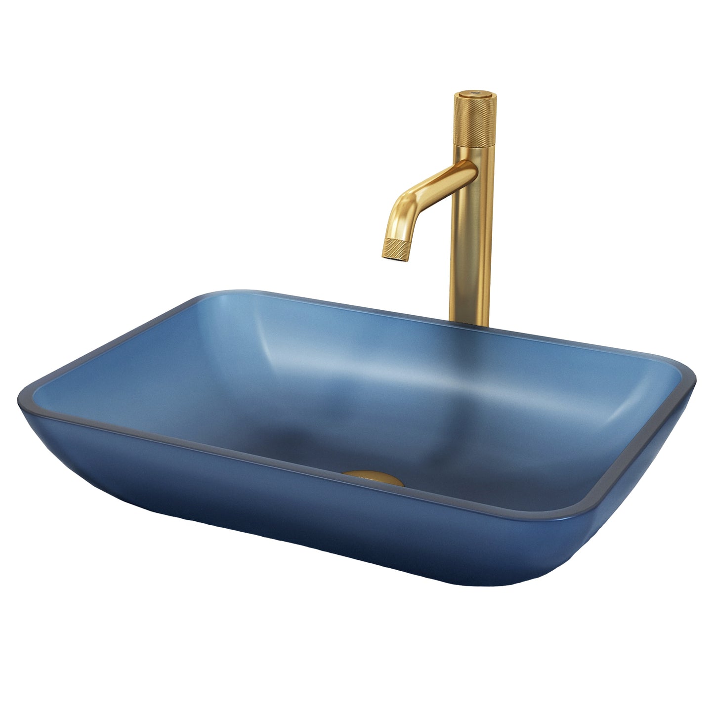 VIGO Royal Blue Glass 18 Vessel Rectangular Modern Blue Bathroom Sink with Faucet Included with Drain Included