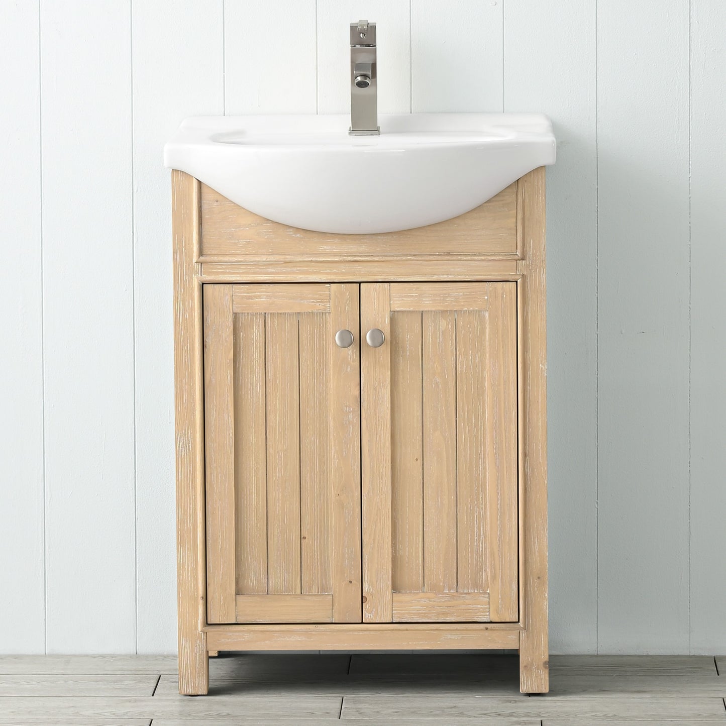 Design Element Marian 24-in Oak Single Sink Bathroom Vanity with White Porcelain Top