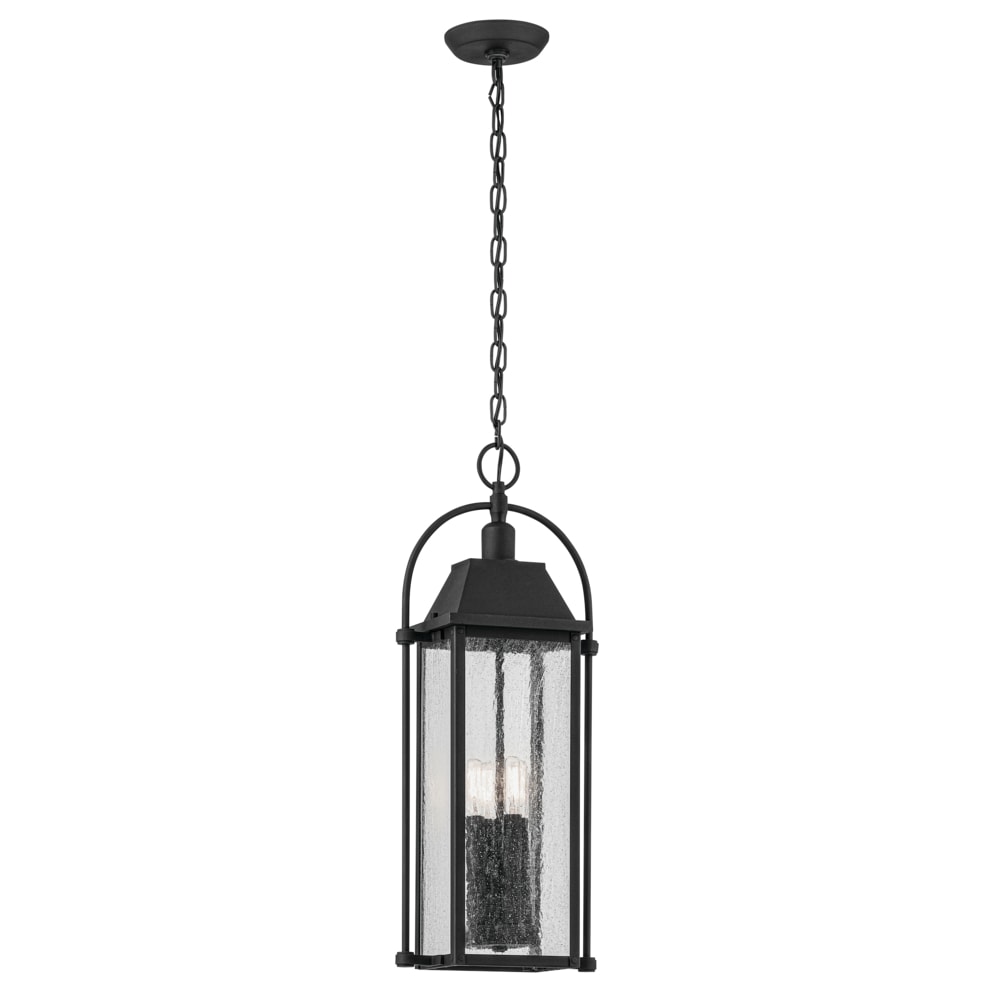 Kichler Harbor Row 4 -Light Textured Black Farmhouse Seeded glass Glass Lantern Medium Outdoor Hanging Pendant Light