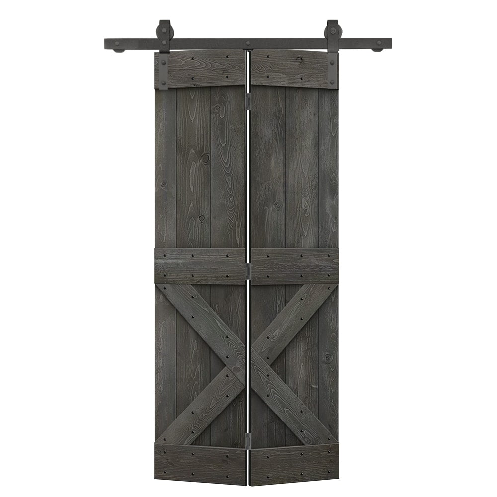 CALHOME 20-in x 84-in Carbon Gray X-frame Pine Wood Solid core Single bifold Barn Door (Hardware Included)
