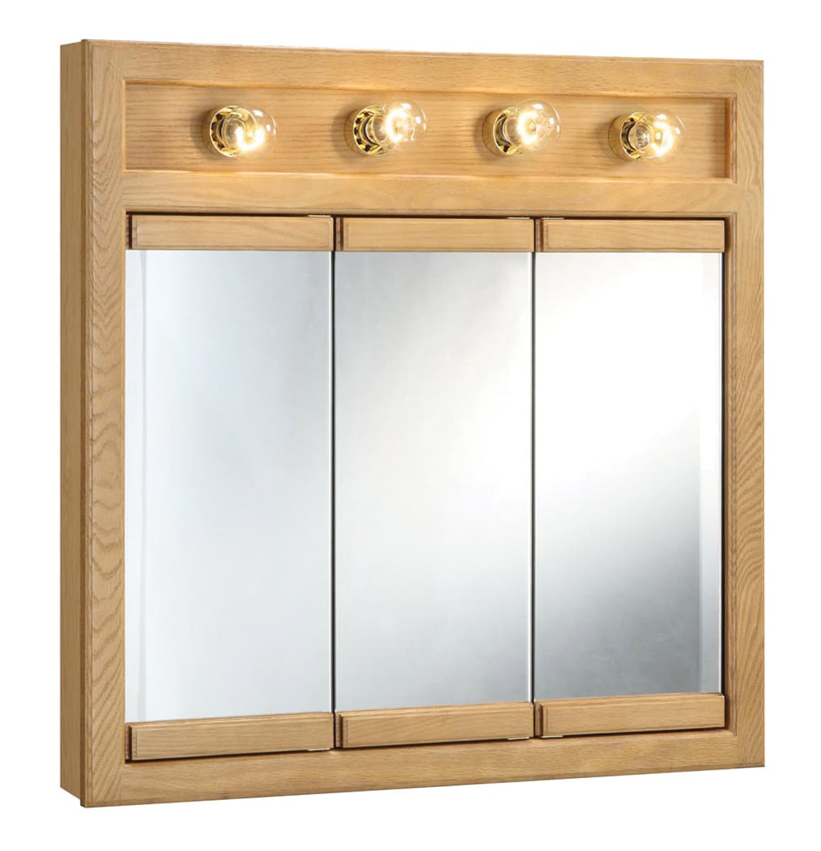 Design House Richland 30-in x 30-in Lighted Incandescent Surface Mount Nutmeg Oak Mirrored Square Medicine Cabinet