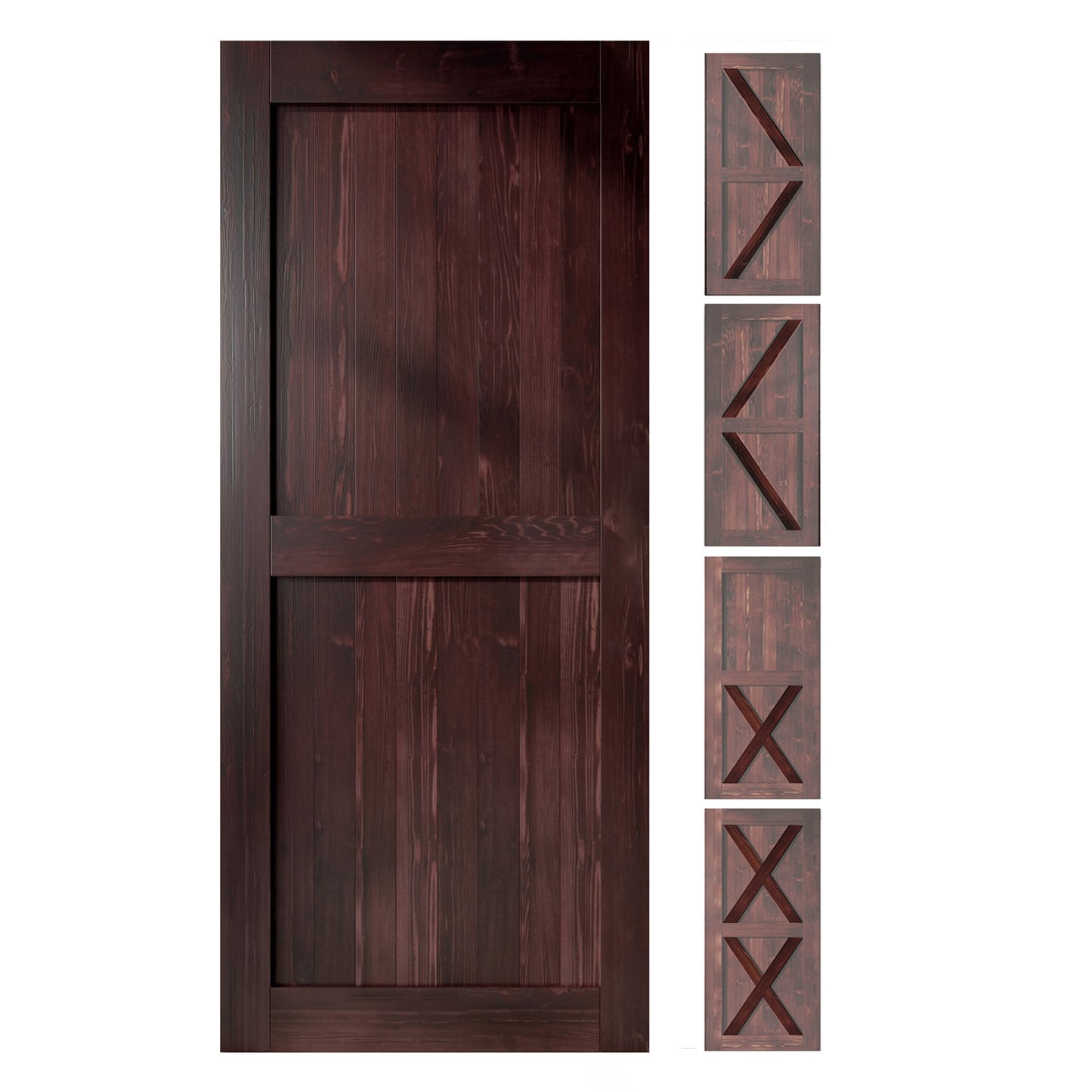 HOMACER 54-in x 80-in Red Mahogany Pine Wood Solid core Single Barn Door (Hardware Not Included)
