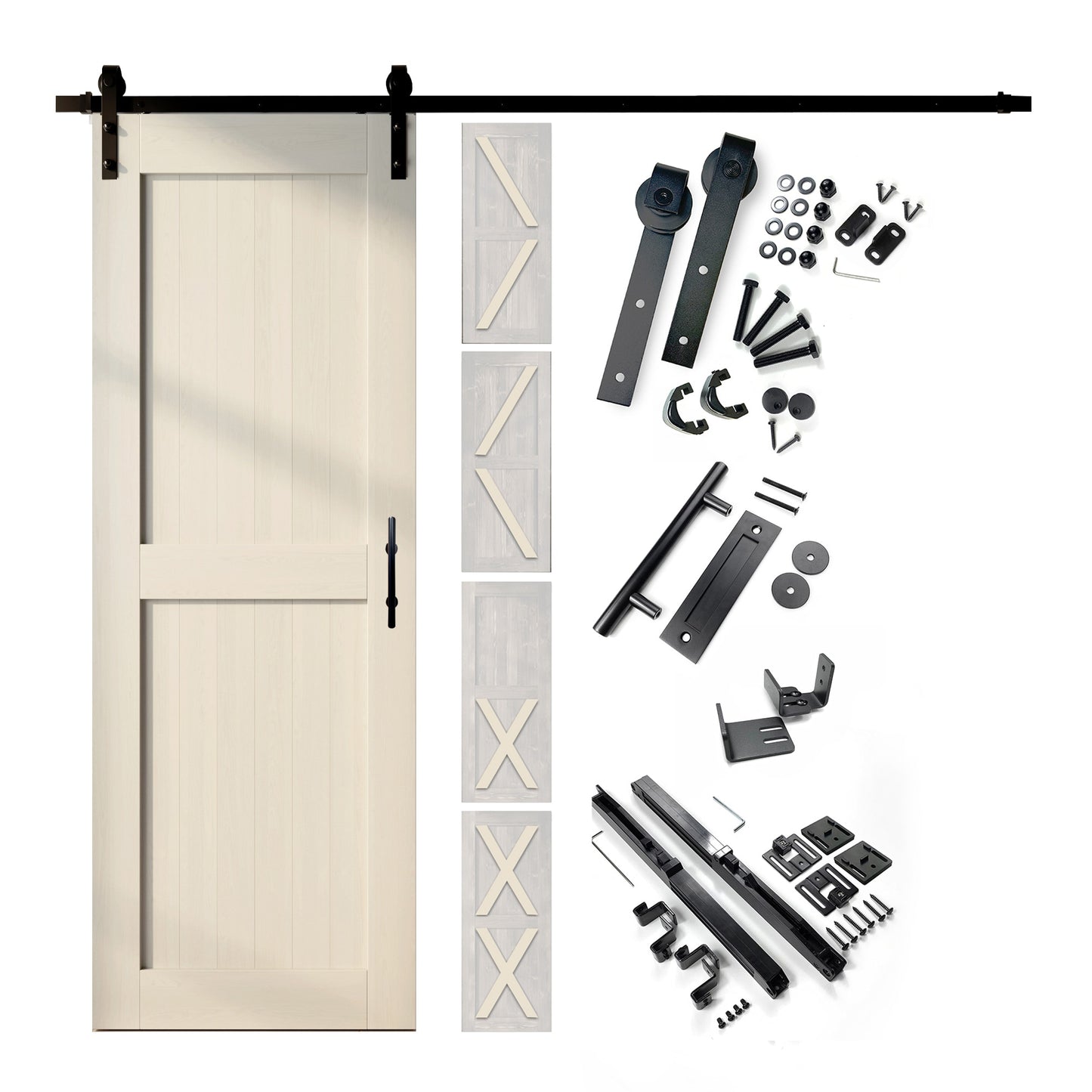 HOMACER 40-in x 80-in Tinsmith Gray Pine Wood Solid core Single Barn Door (Hardware Included)