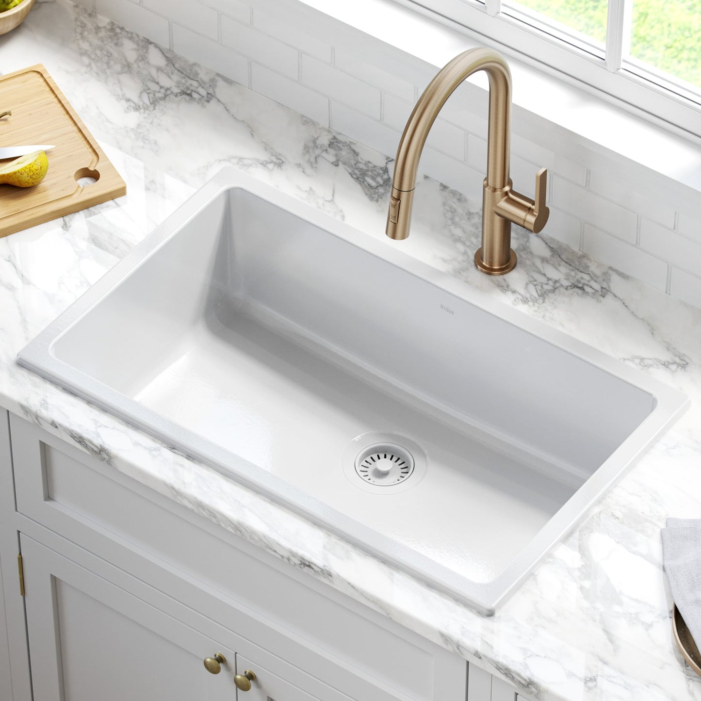 Kraus Turino Drop-in or undermount 29.88-in x 18.13-in Fireclay Single bowl Kitchen Sink