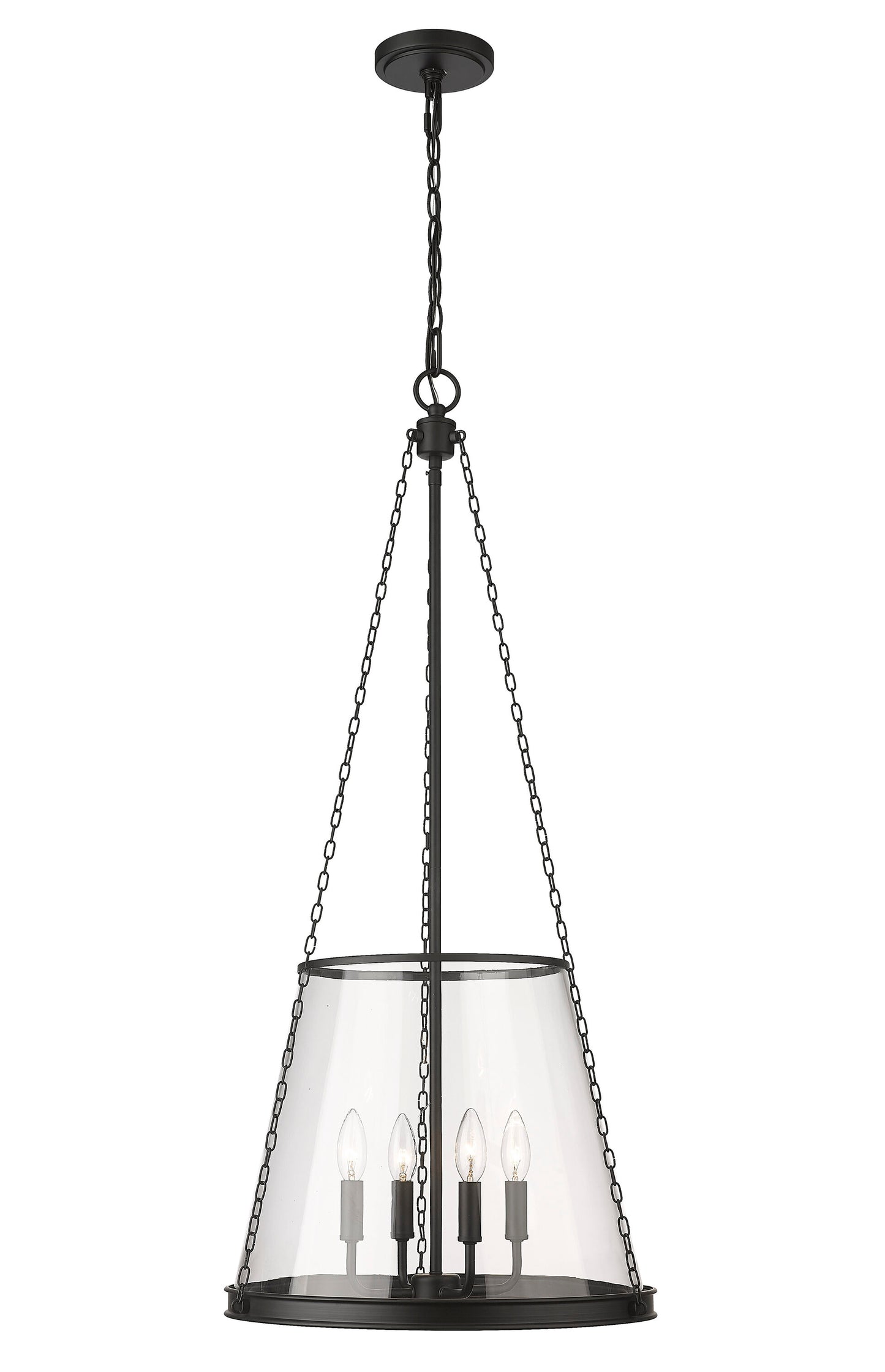Z-Lite Prescott 4 -Light Matte Black Transitional Clear glass Glass Cone Medium Indoor Hanging Pendant Light