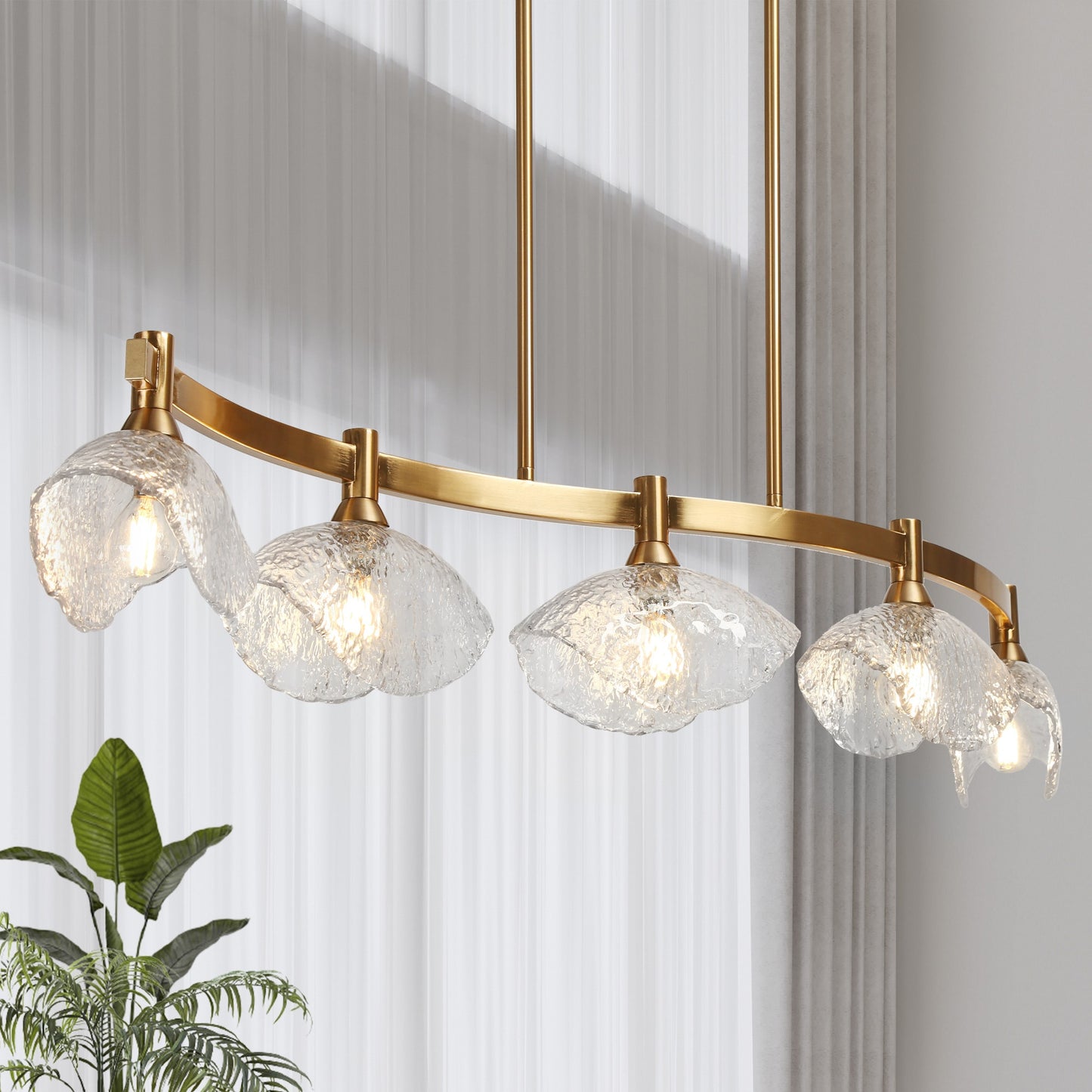 LNC Evangeline 44.5-in Oversize 5 -Light Matte Gold Crystal Textured glass Metal Chandelier
