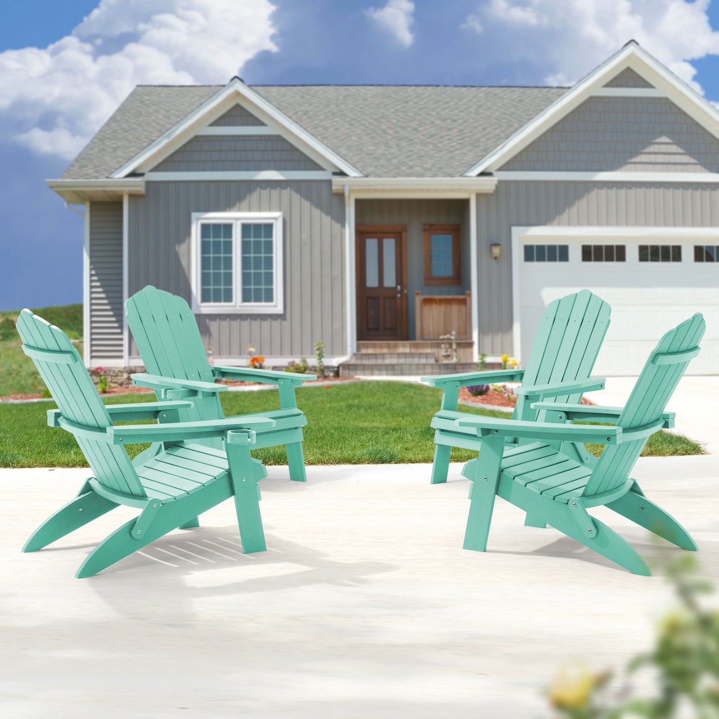 ACEGOSES Foldable Adirondack Chair Set of 4 Lemon Green Stationary Adirondack Chair with Slat Seat