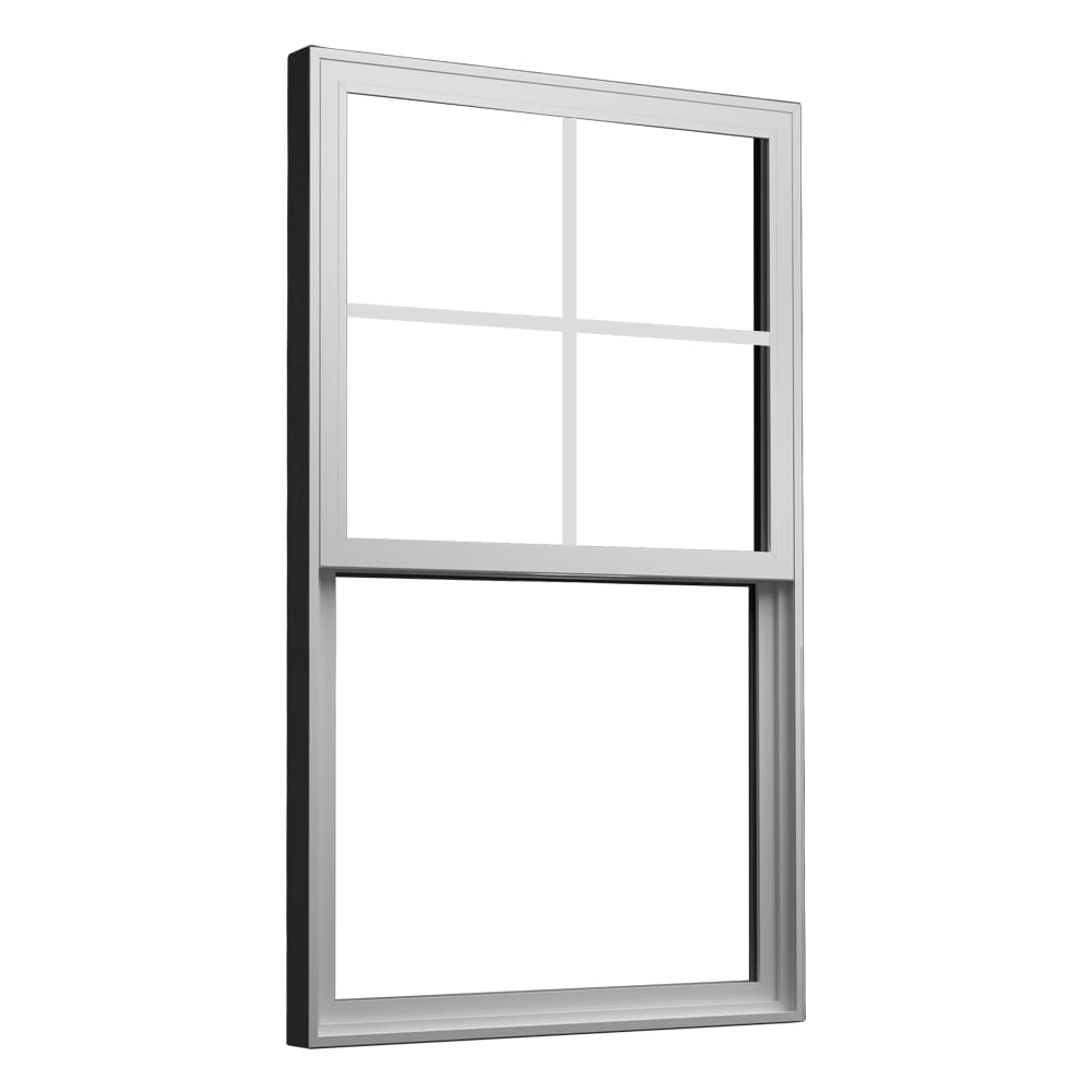 Milgard V300 Trinsic Series White Exterior Vinyl New Construction Single Hung Window Low-E argon Double Pane Glass with Grids, (Half Screen Included)