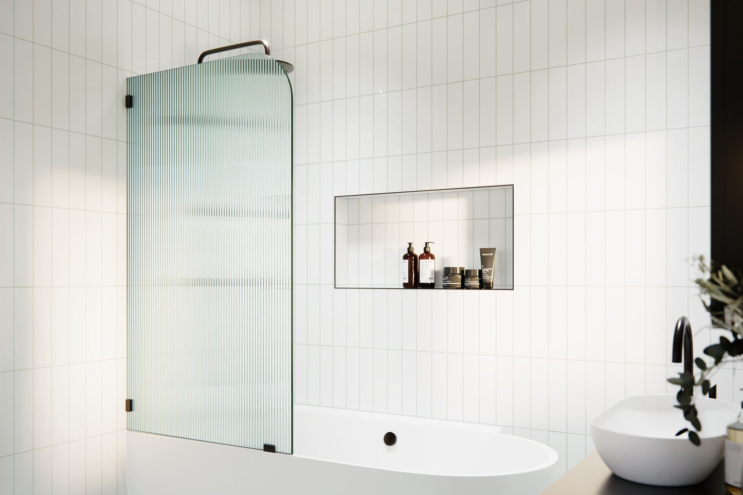 Glass Warehouse Aurora Oil Rubbed Bronze 34-in W x 58.25-in H Frameless Fluted Glass Fixed Bathtub door