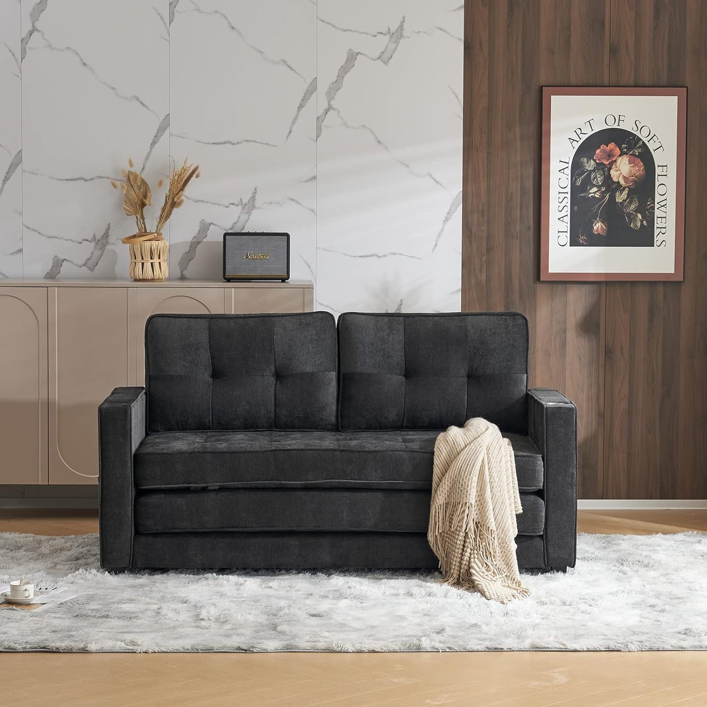 Outopee Gray Contemporary/Modern Chenille Twin Sofa bed