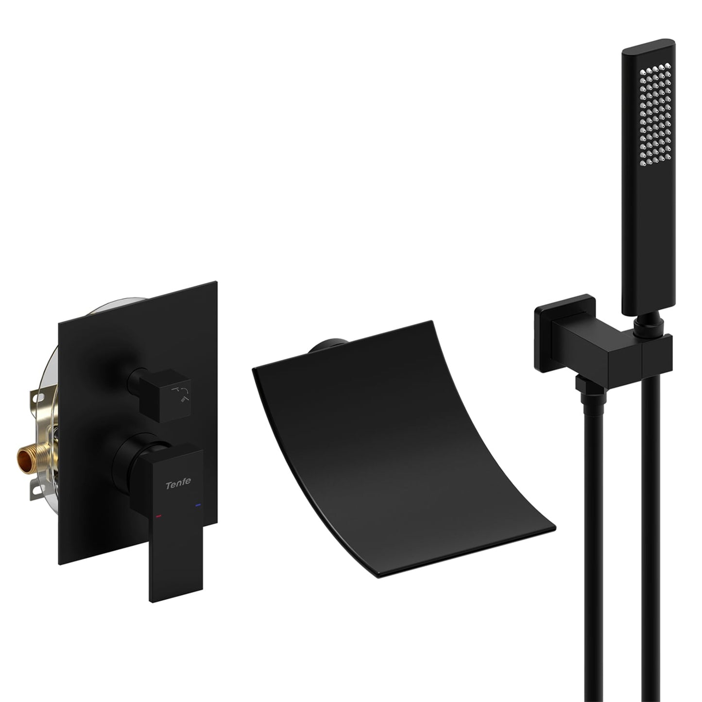 Fapully Matte Black 1-handle Wall-mount Waterfall Bathtub Faucet with Hand Shower ( Valve Included )