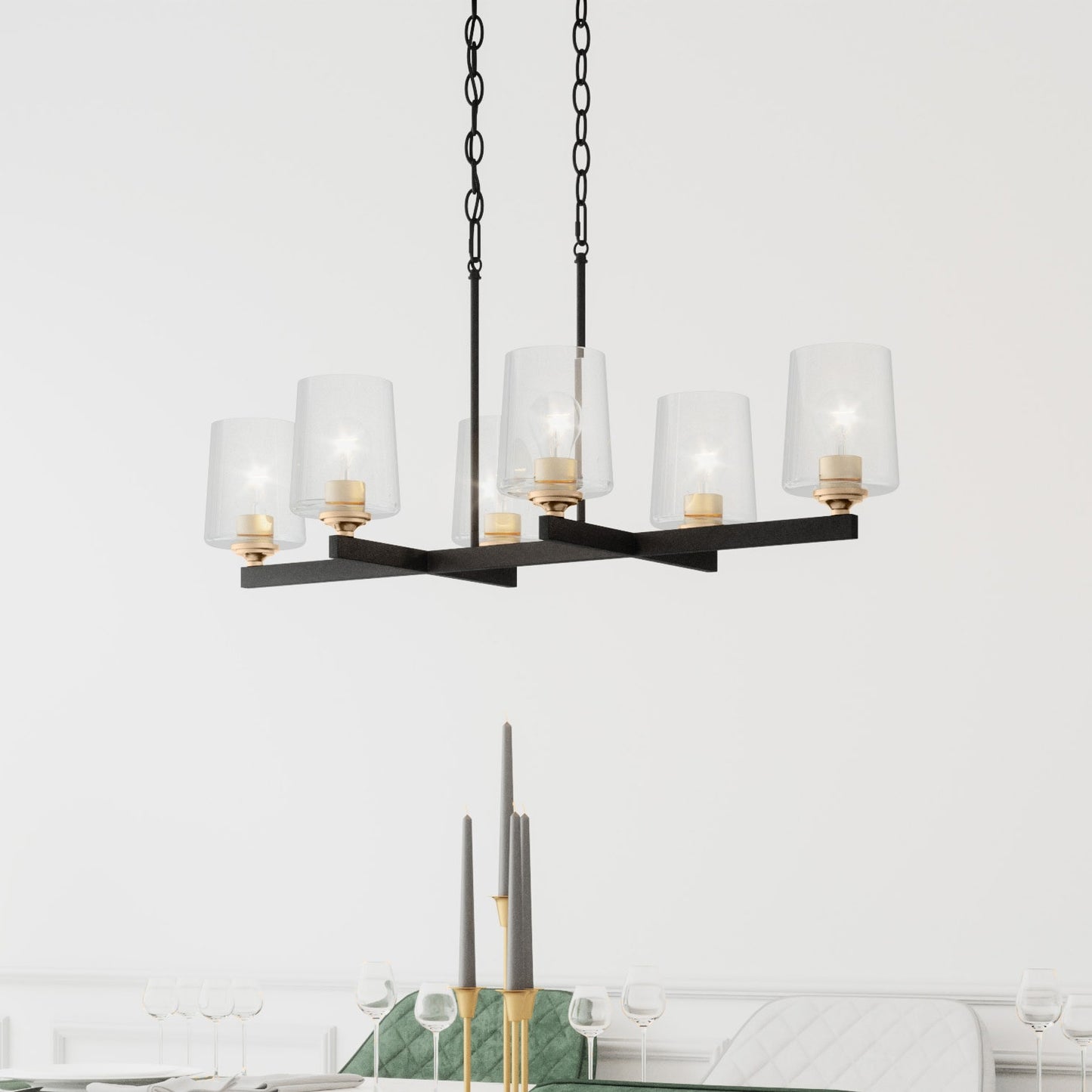 Quoizel Whitlock 6 -Light Matte Black Indoor Clear glass Glass Steel Chandelier