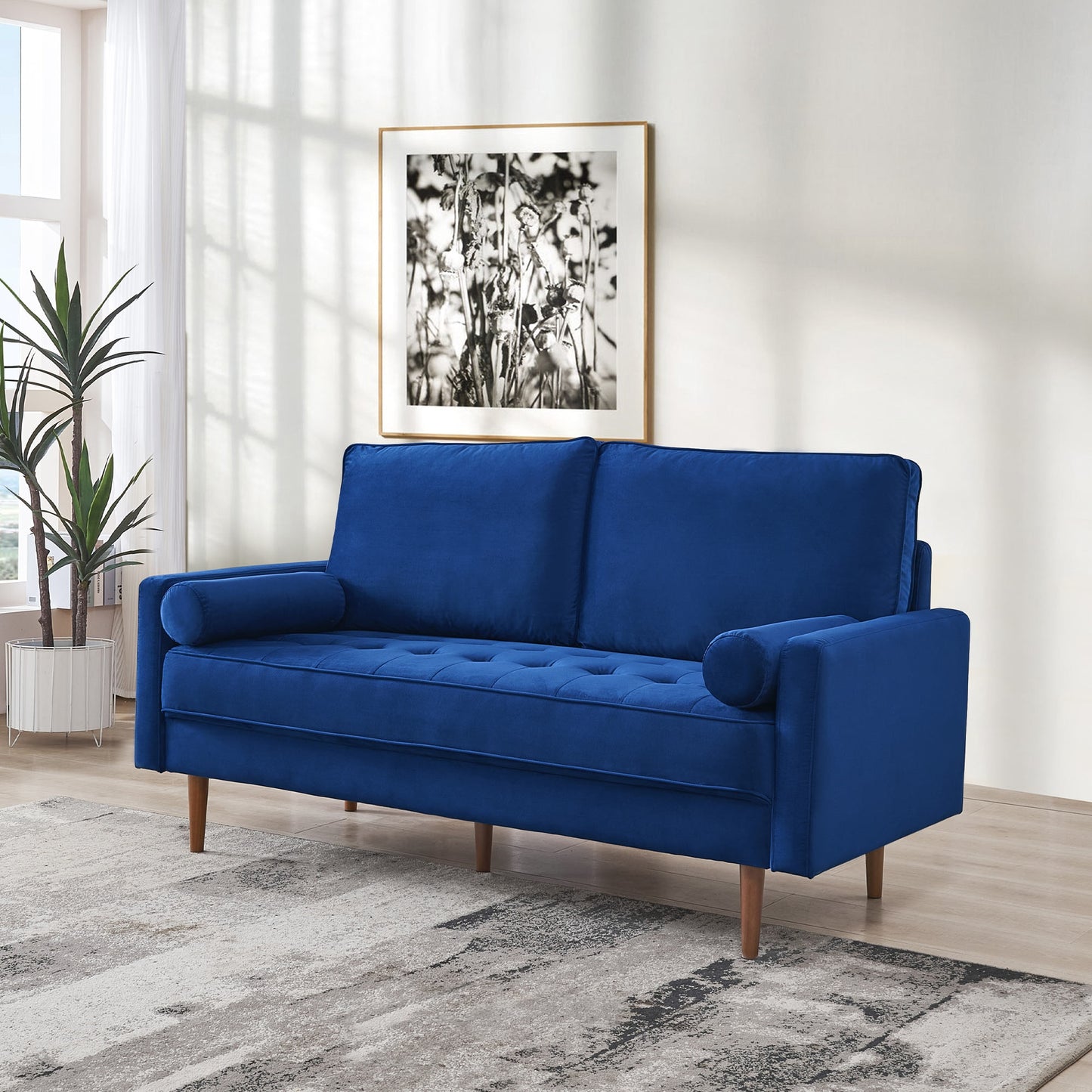 A Furniture Classics 69-in W Casual Blue Velvet Sofa with Slipcover