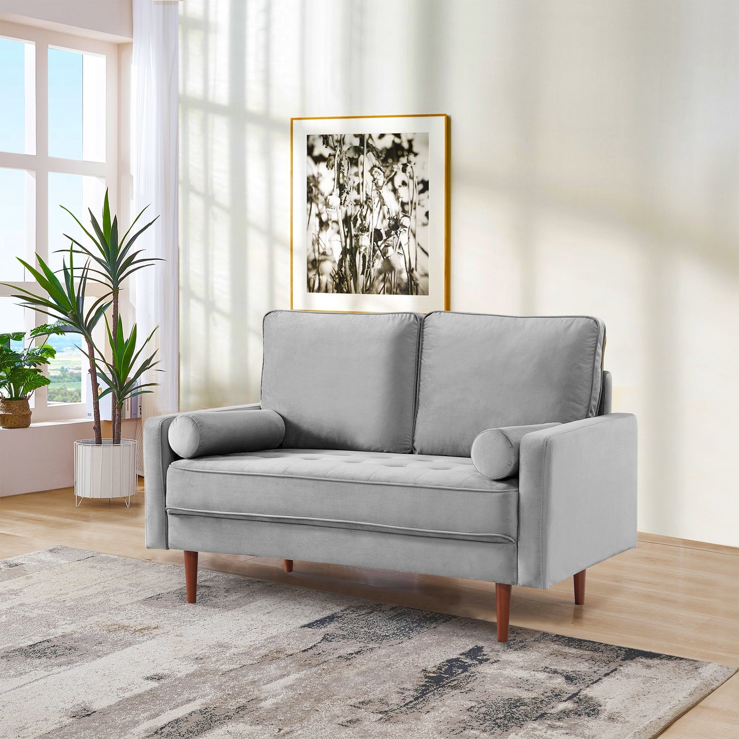 A Furniture Classics 57-in W Casual Grey Velvet Loveseat with Slipcover