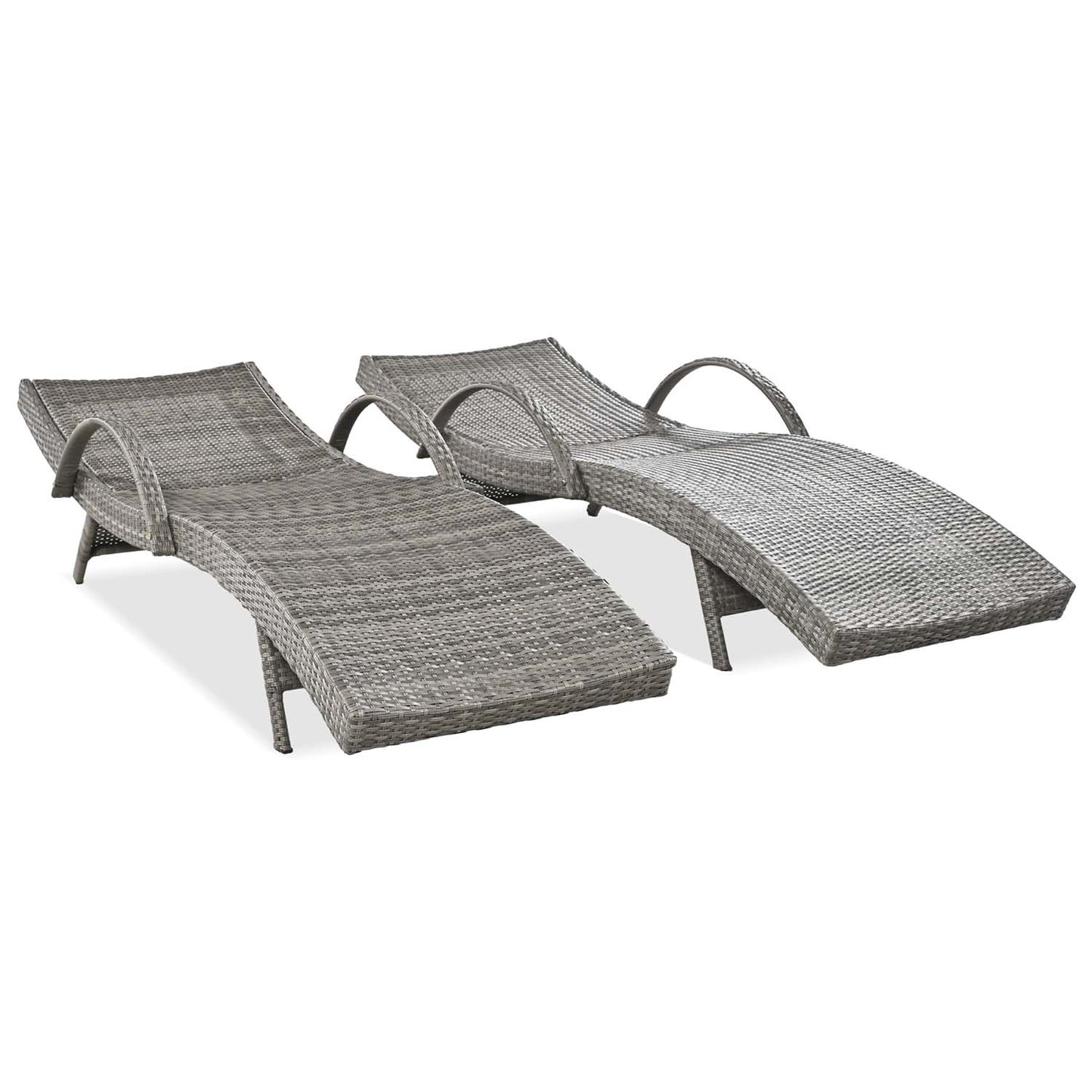 SINOFURN Set of 2 Wicker Gray Wicker Frame Stationary Chaise Lounge Chair with Solid Seat